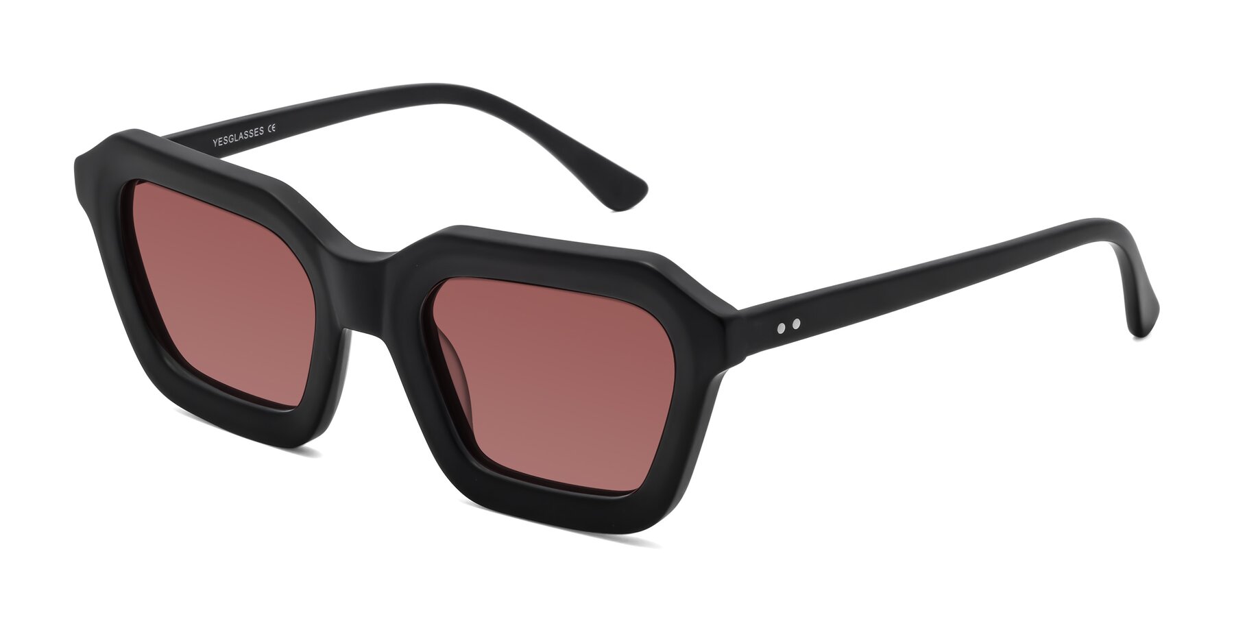 Angle of George in Matte Black with Garnet Tinted Lenses