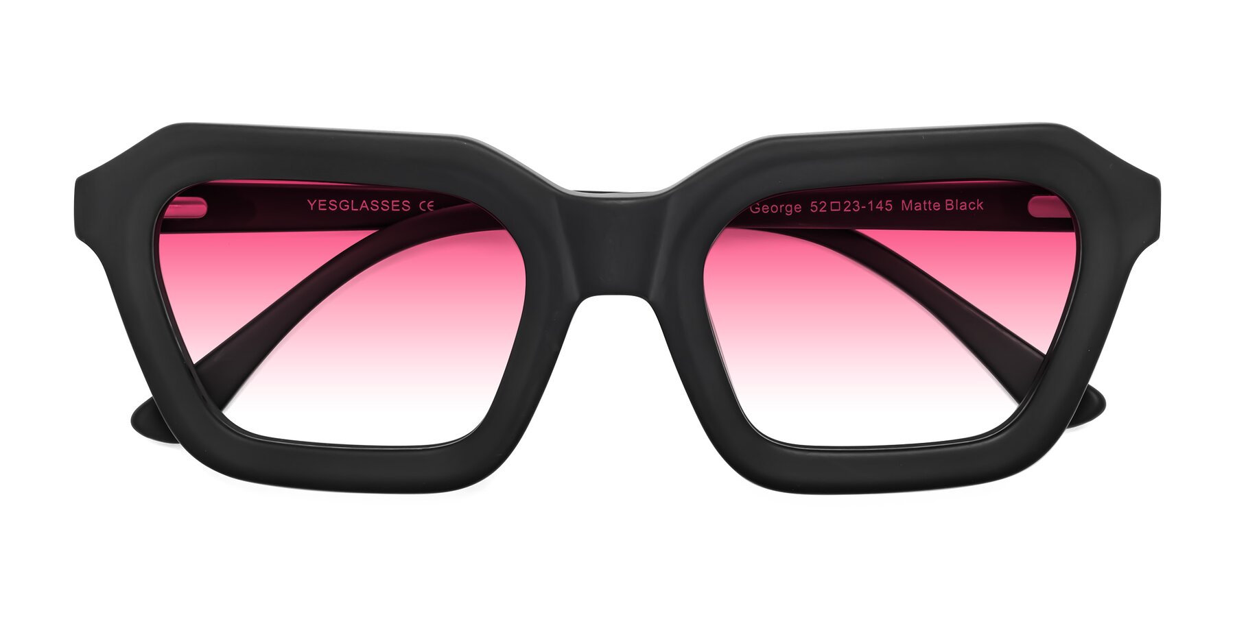 Folded Front of George in Matte Black with Pink Gradient Lenses