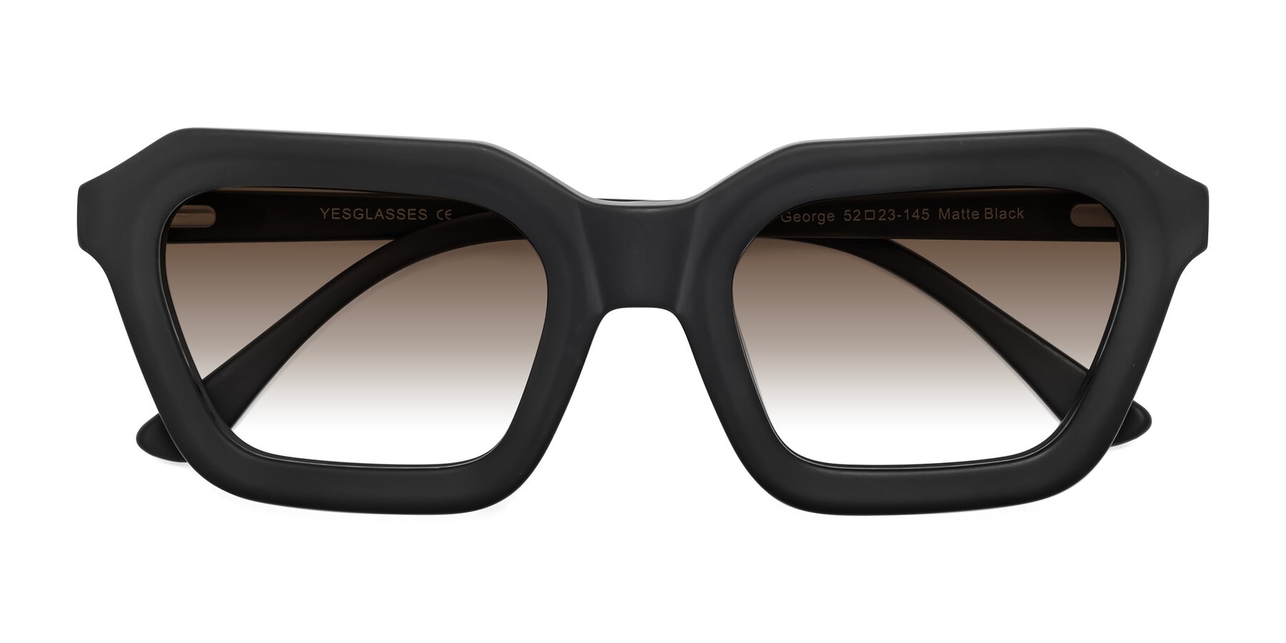 Folded Front of George in Matte Black with Brown Gradient Lenses