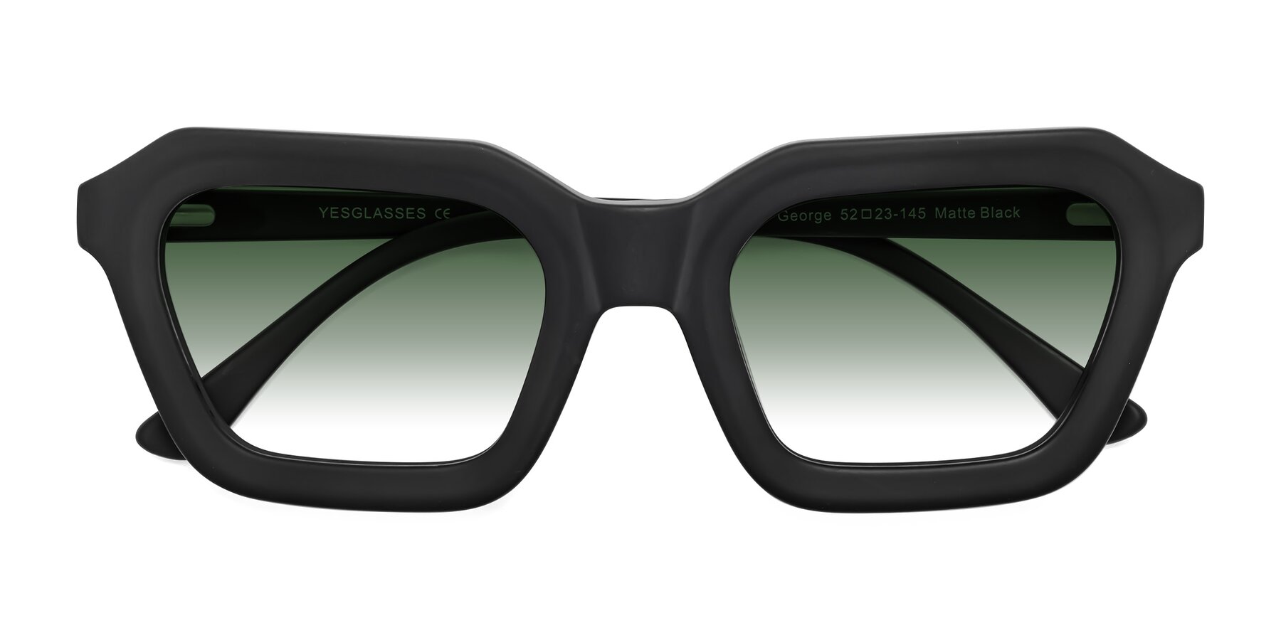 Folded Front of George in Matte Black with Green Gradient Lenses