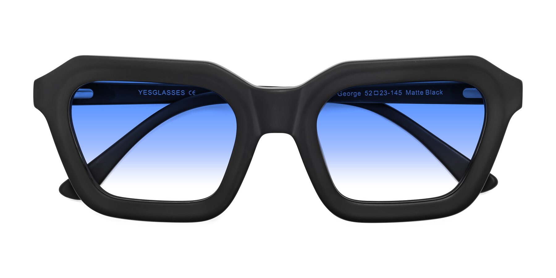 Folded Front of George in Matte Black with Blue Gradient Lenses