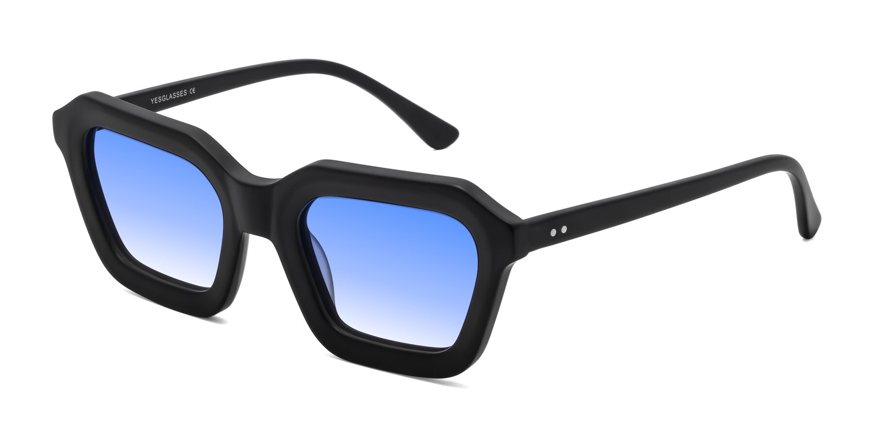 Angle of George in Matte Black with Blue Gradient Lenses