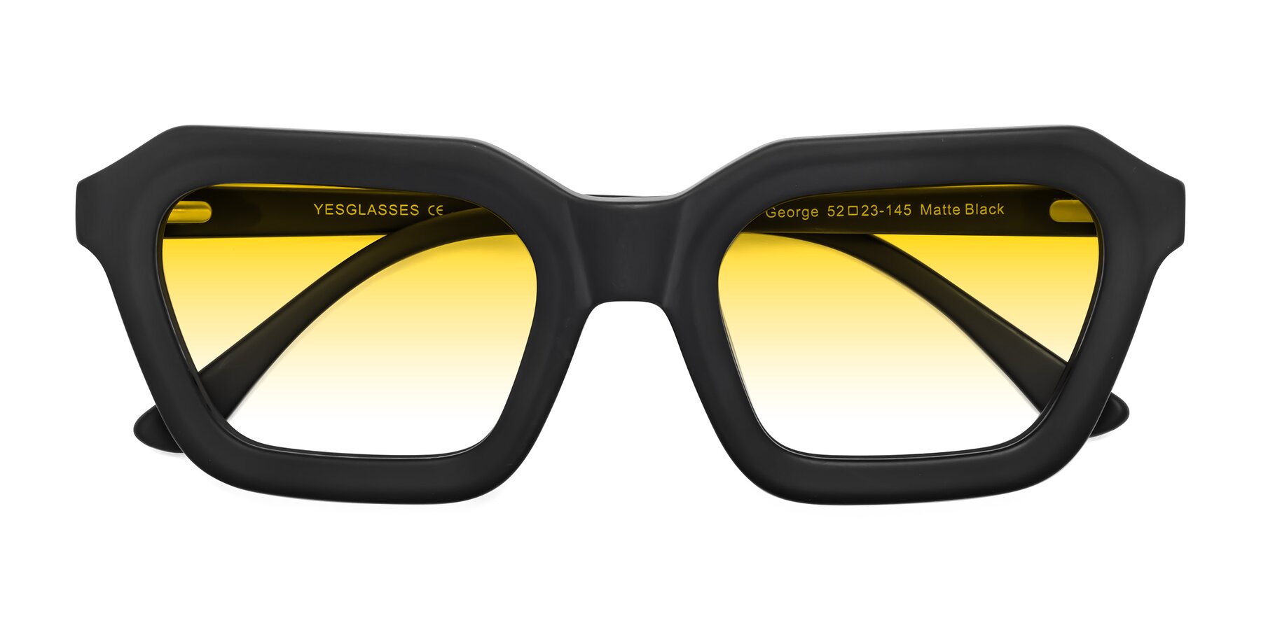 Folded Front of George in Matte Black with Yellow Gradient Lenses