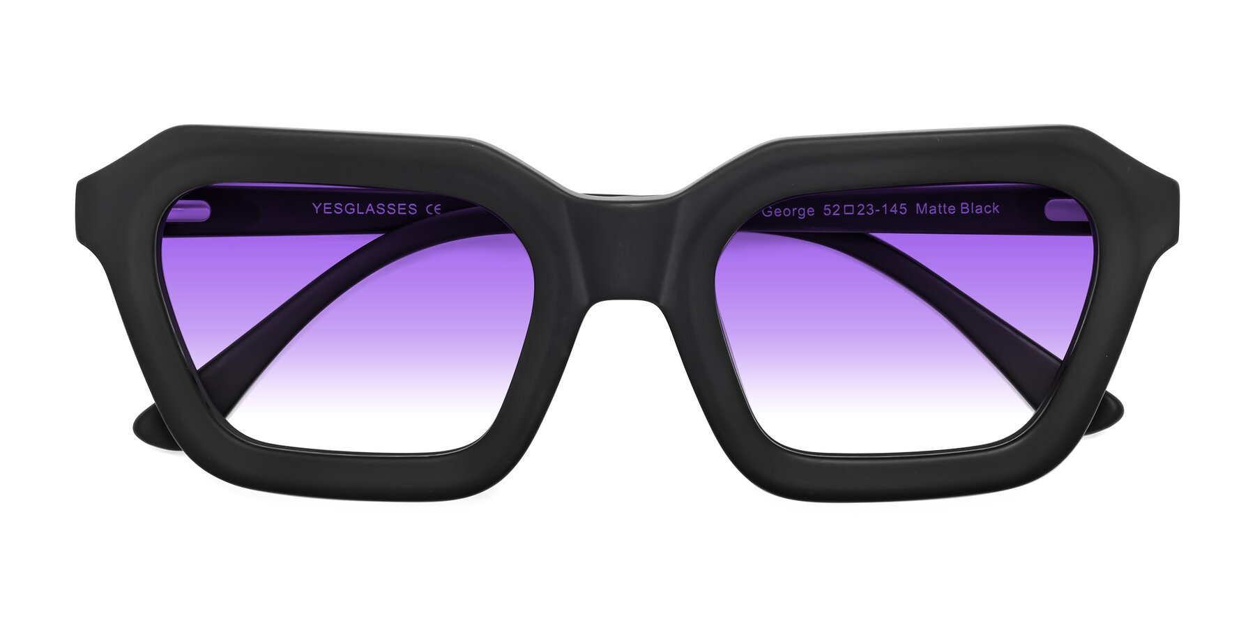Folded Front of George in Matte Black with Purple Gradient Lenses