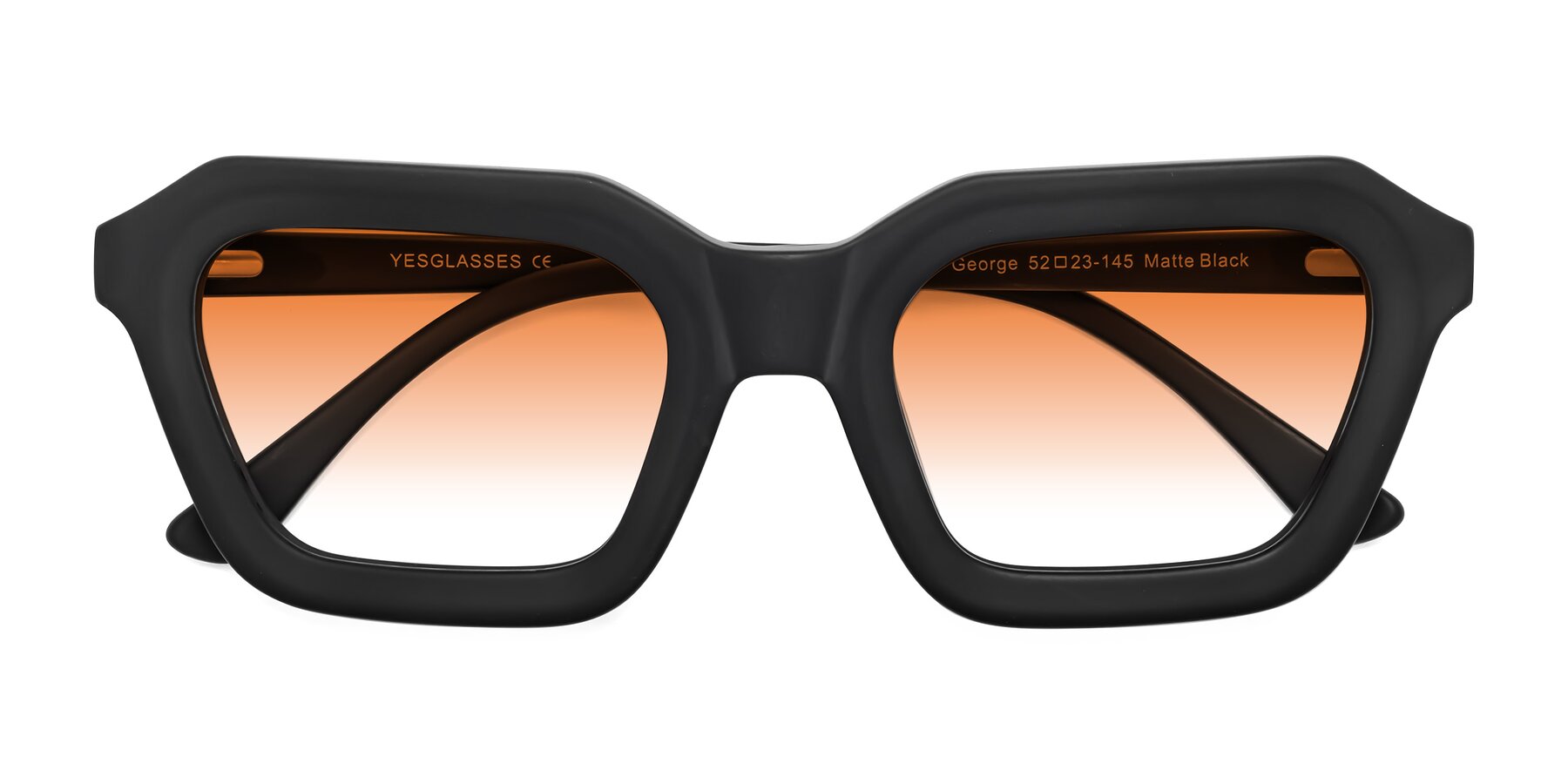 Folded Front of George in Matte Black with Orange Gradient Lenses