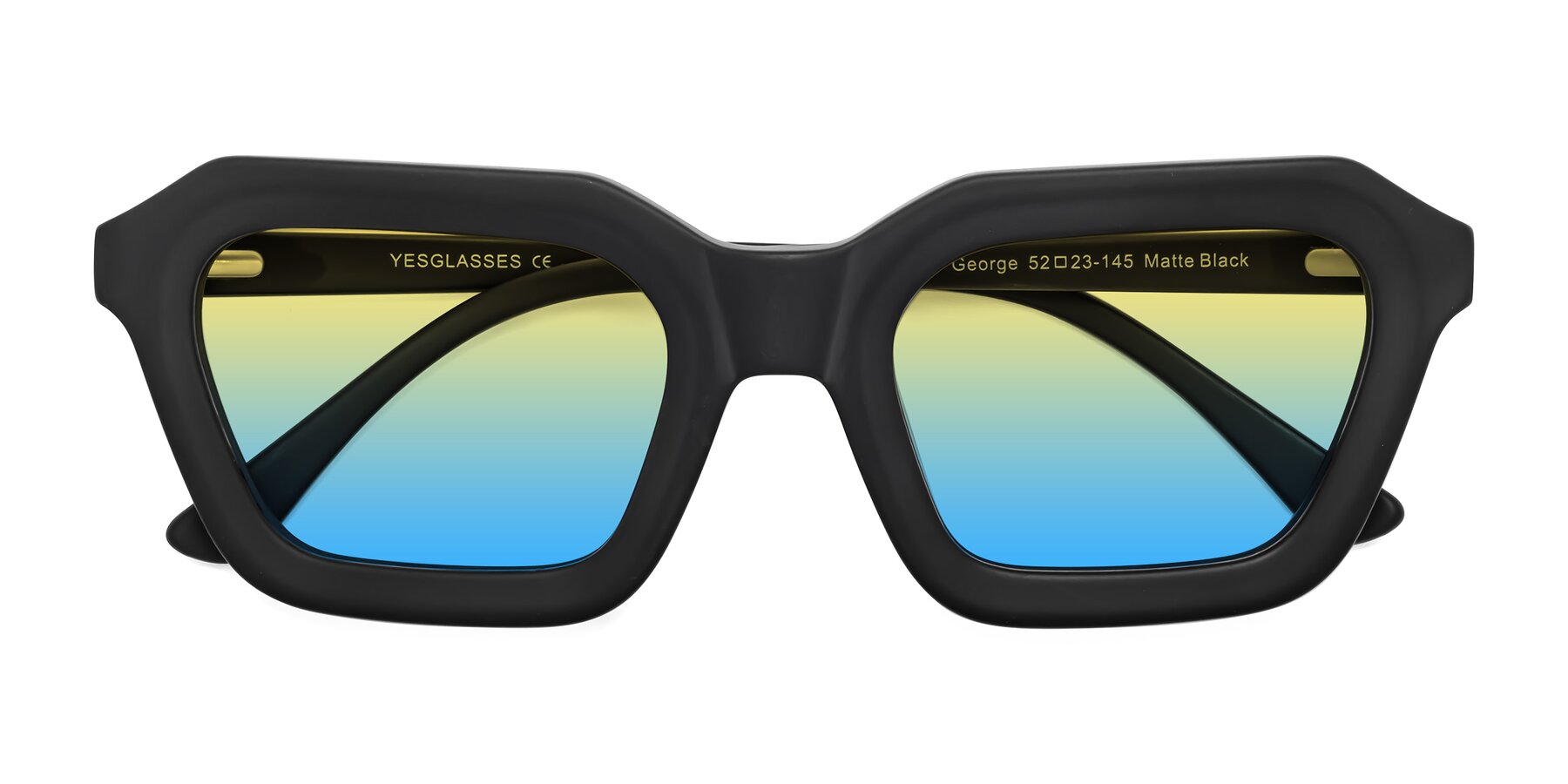 Folded Front of George in Matte Black with Yellow / Blue Gradient Lenses