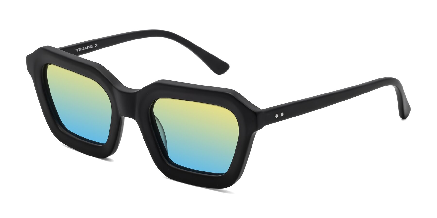 Angle of George in Matte Black with Yellow / Blue Gradient Lenses