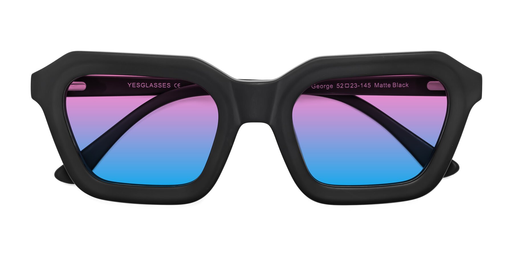 Folded Front of George in Matte Black with Pink / Blue Gradient Lenses