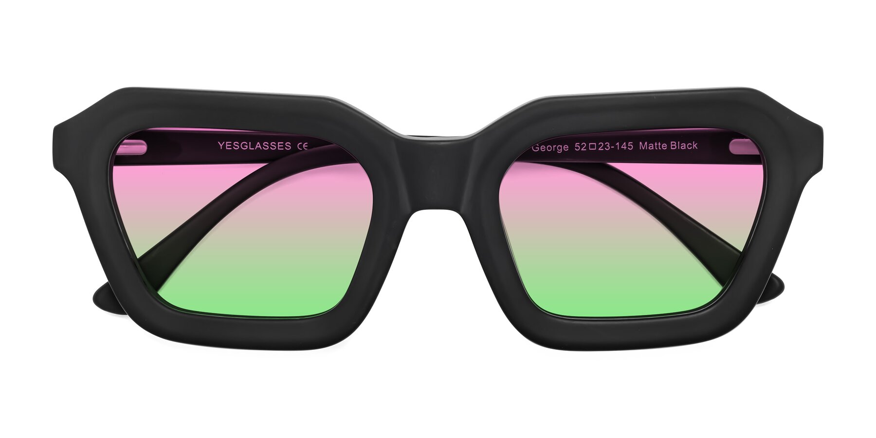 Folded Front of George in Matte Black with Pink / Green Gradient Lenses