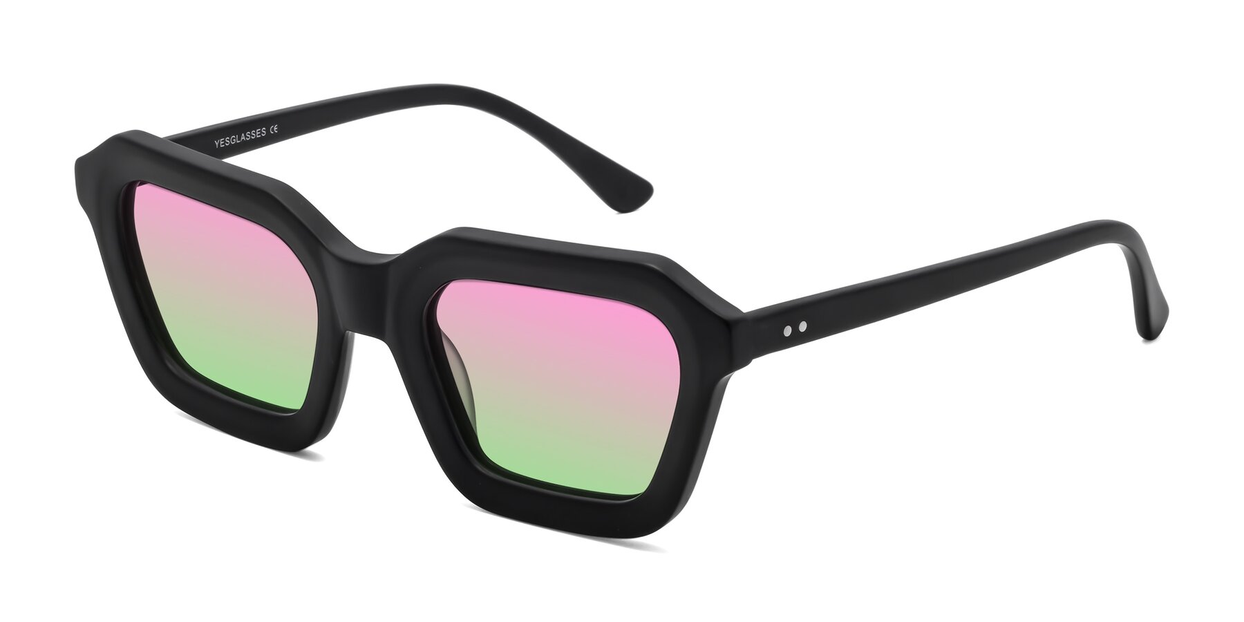 Angle of George in Matte Black with Pink / Green Gradient Lenses