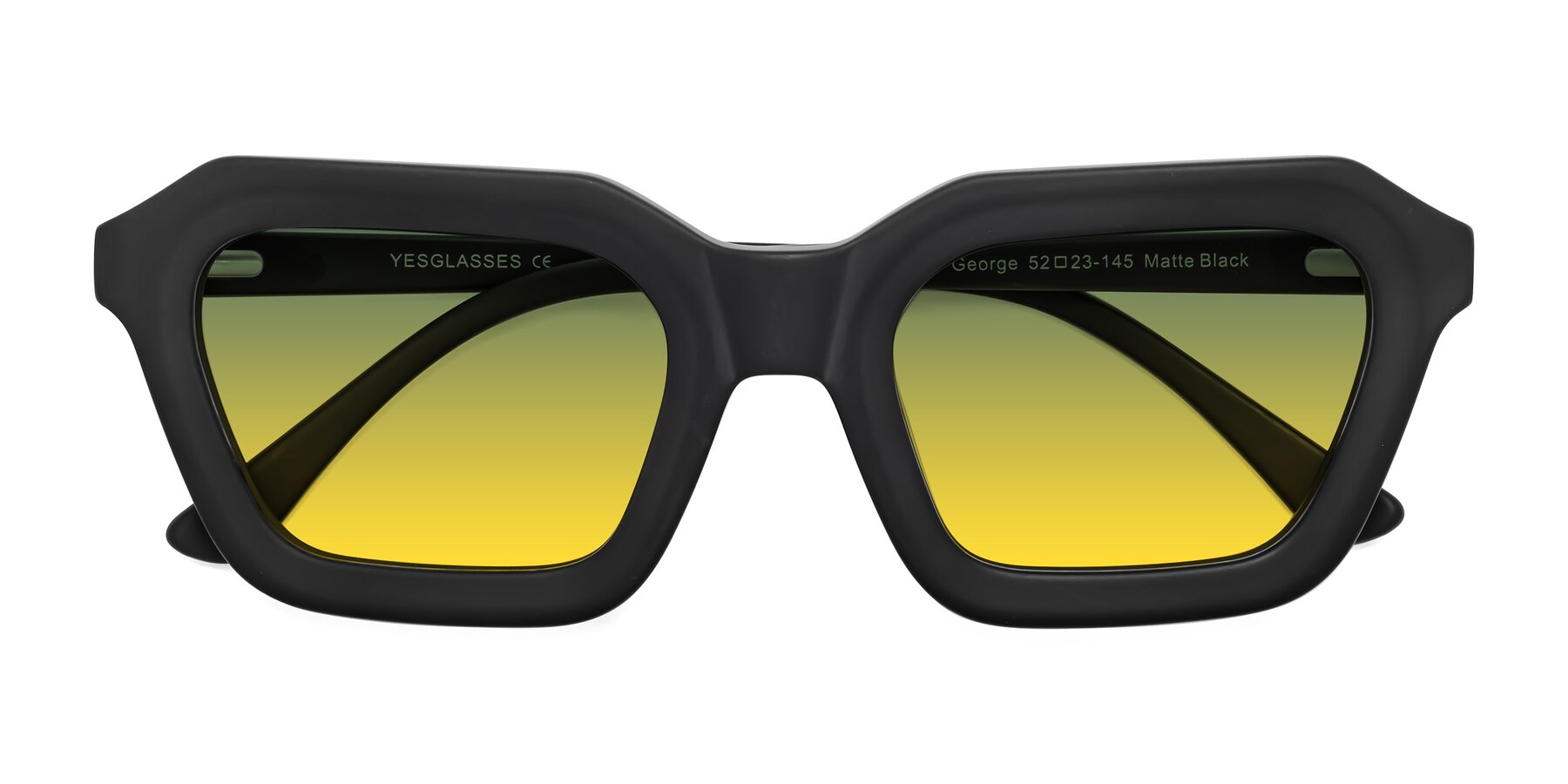 Folded Front of George in Matte Black with Green / Yellow Gradient Lenses