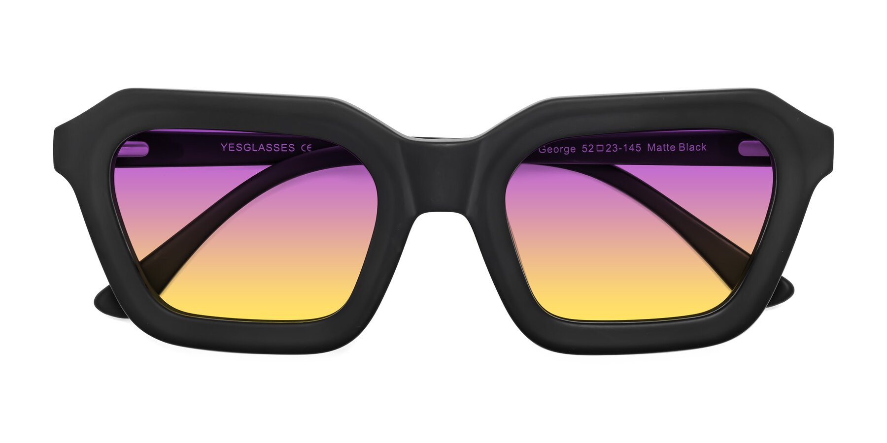 Folded Front of George in Matte Black with Purple / Yellow Gradient Lenses