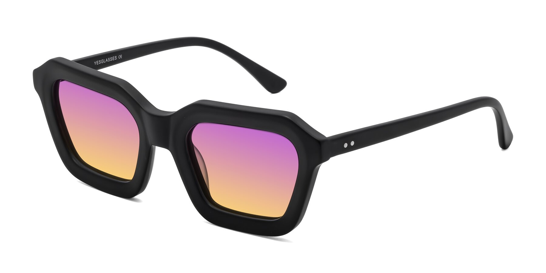 Angle of George in Matte Black with Purple / Yellow Gradient Lenses