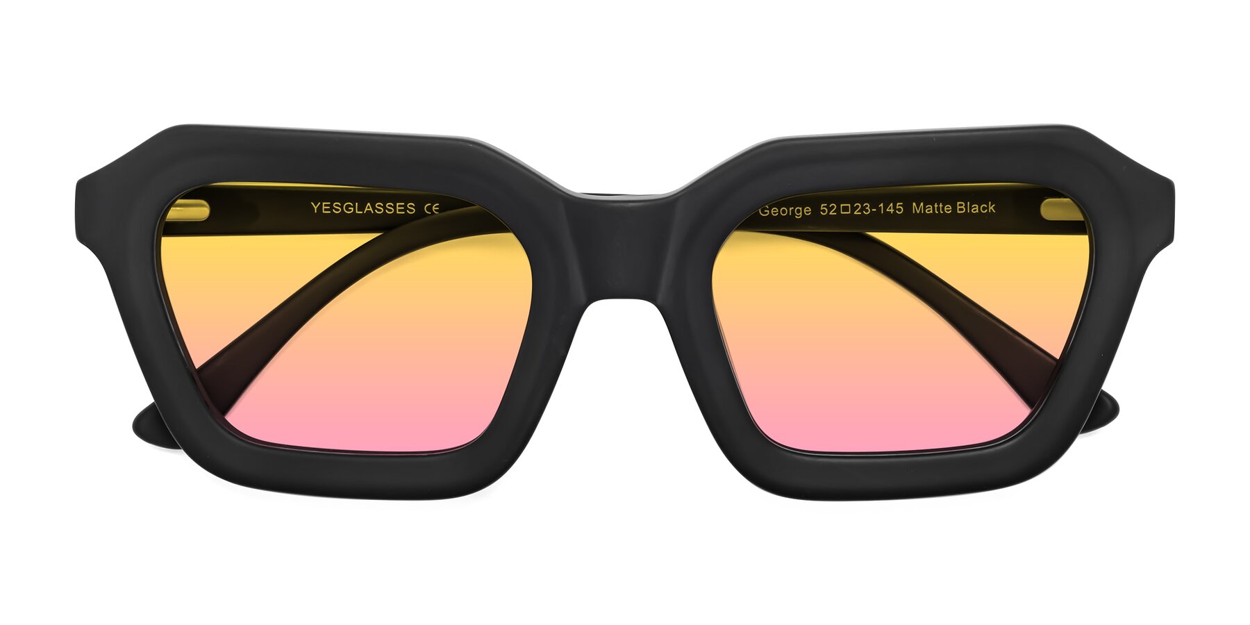 Folded Front of George in Matte Black with Yellow / Pink Gradient Lenses