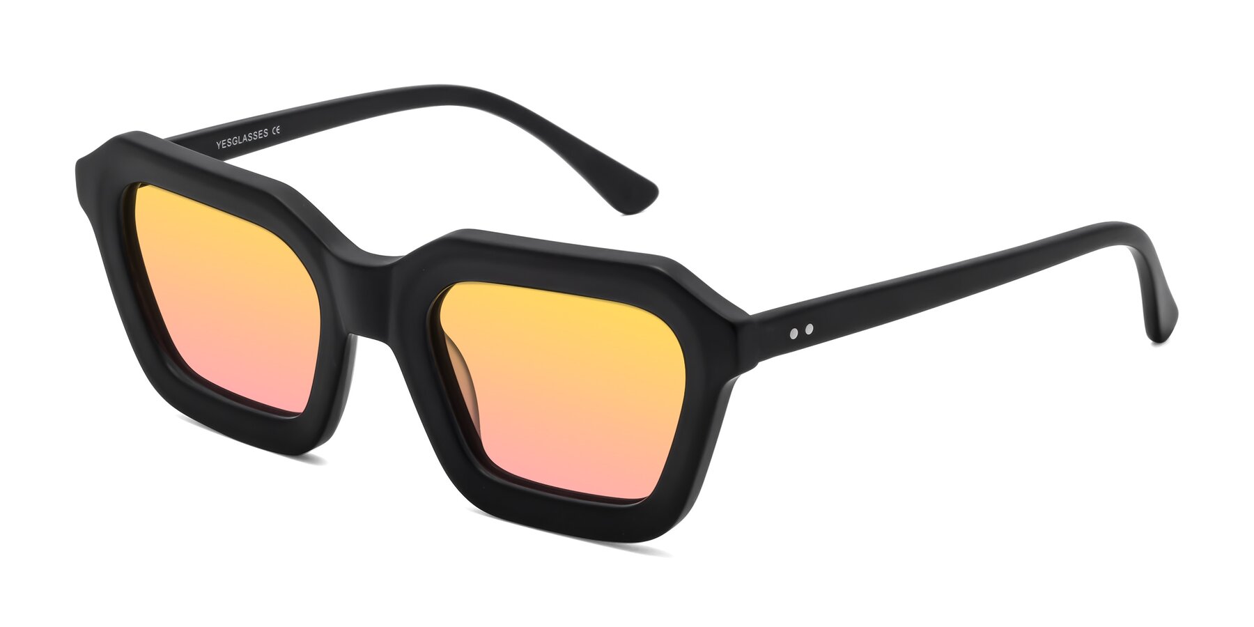 Angle of George in Matte Black with Yellow / Pink Gradient Lenses