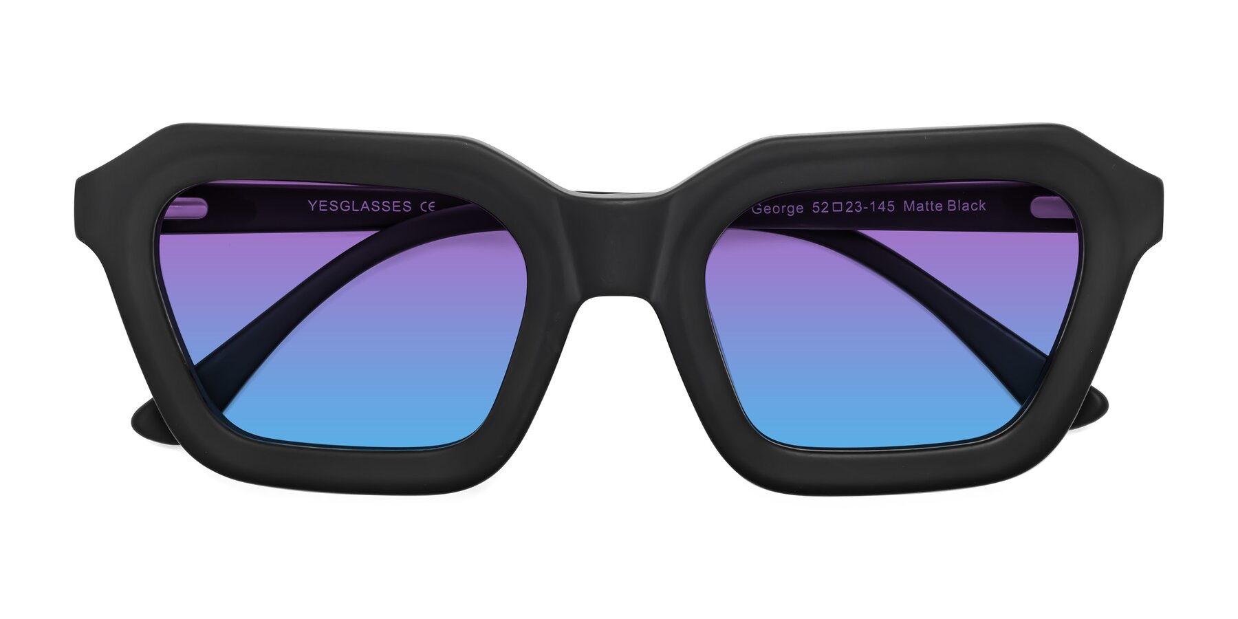 Folded Front of George in Matte Black with Purple / Blue Gradient Lenses