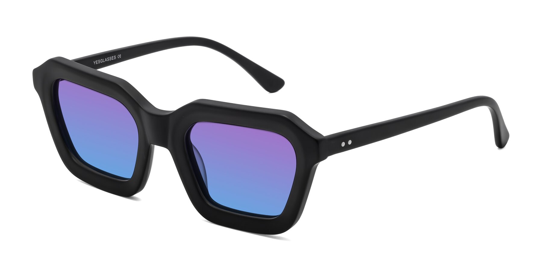 Angle of George in Matte Black with Purple / Blue Gradient Lenses