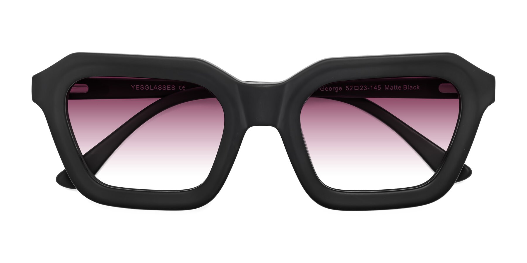 Folded Front of George in Matte Black with Wine Gradient Lenses