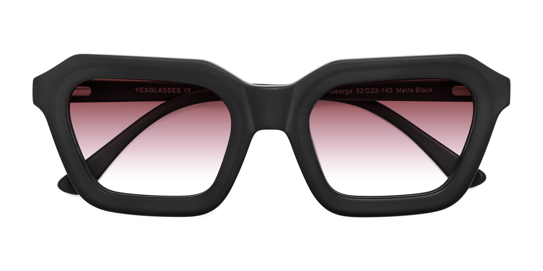 Folded Front of George in Matte Black with Garnet Gradient Lenses