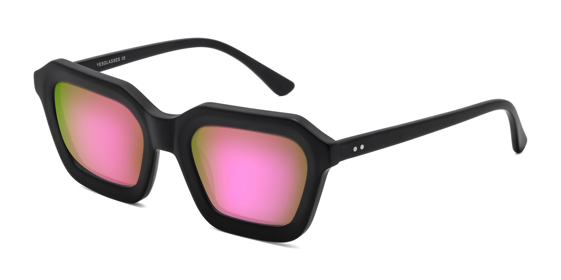 Angle of George in Matte Black with Pink Mirrored Lenses
