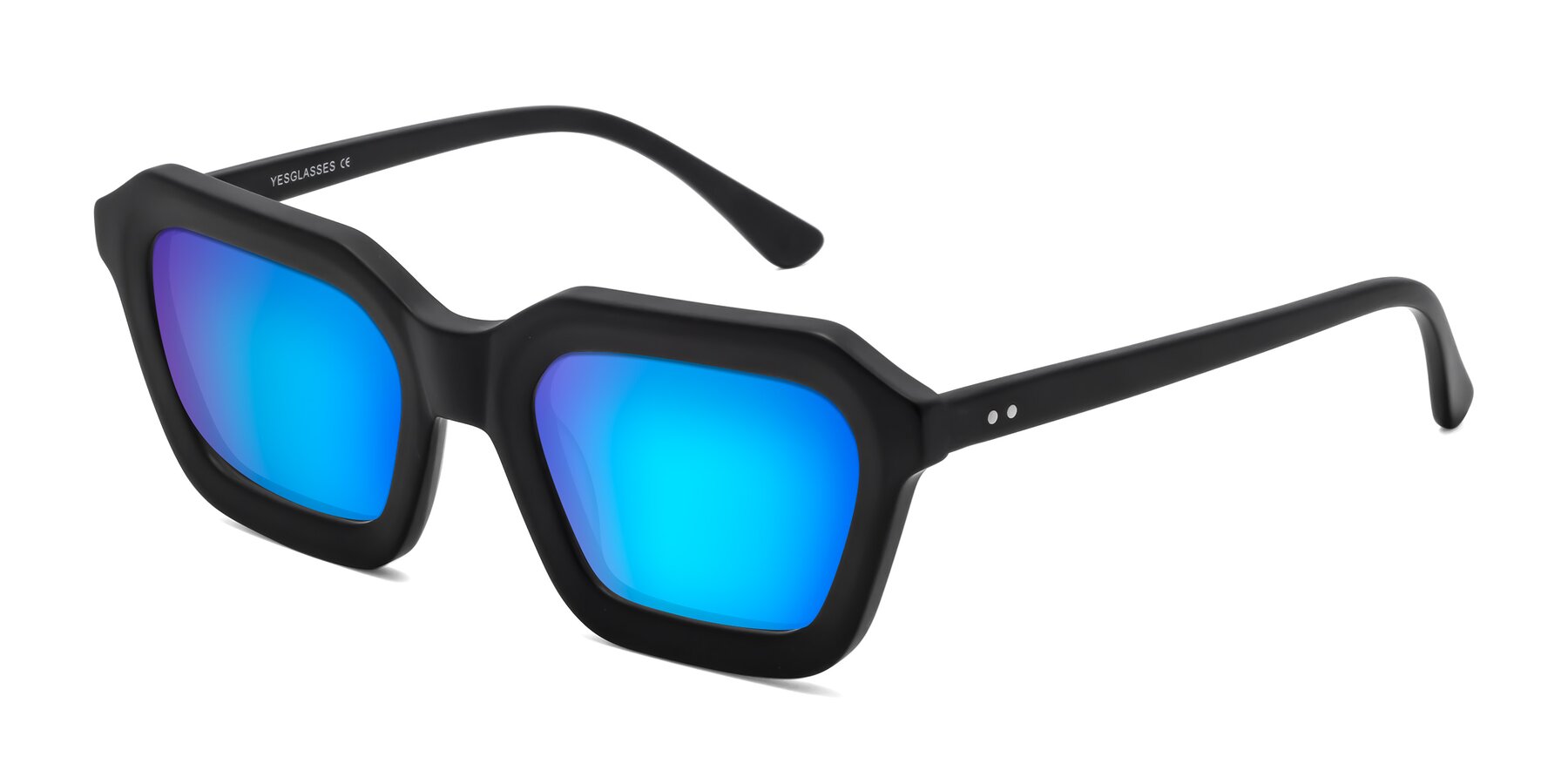 Angle of George in Matte Black with Blue Mirrored Lenses