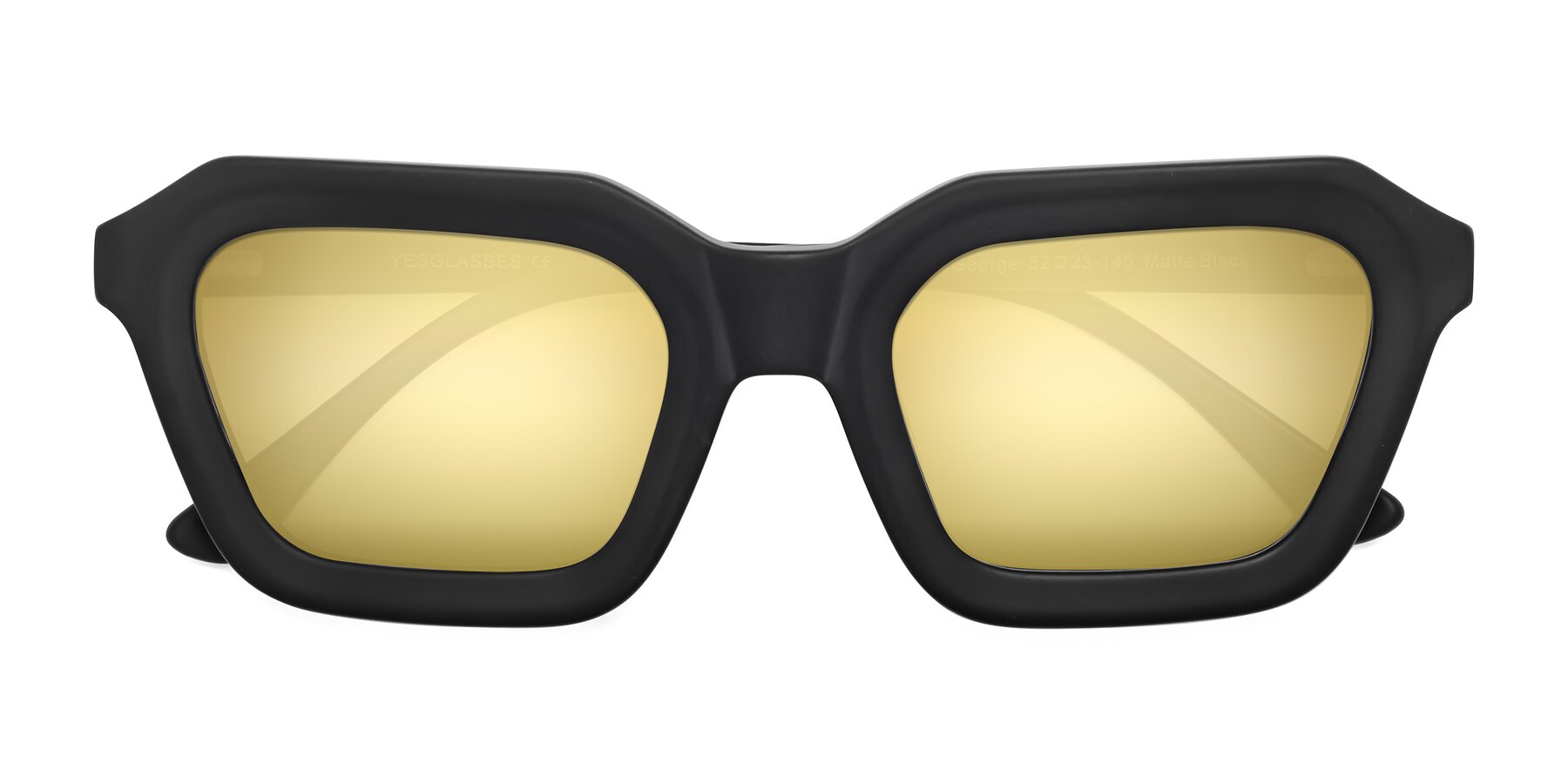 Folded Front of George in Matte Black with Gold Mirrored Lenses