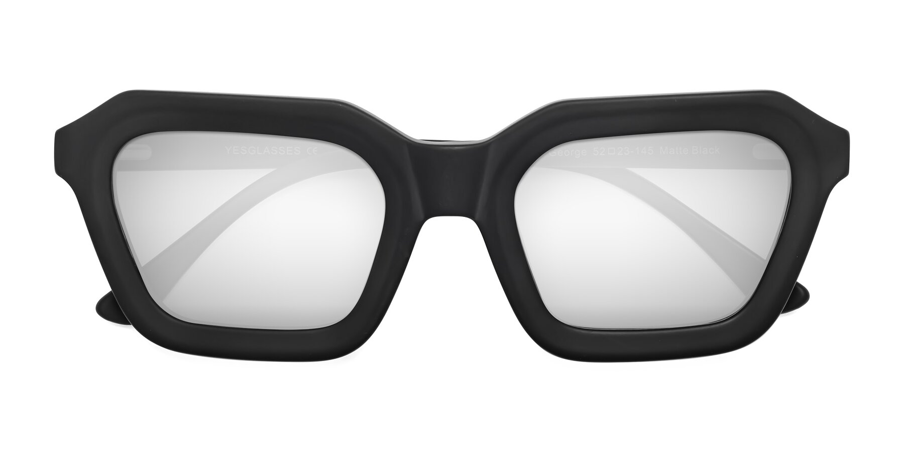 Folded Front of George in Matte Black with Silver Mirrored Lenses