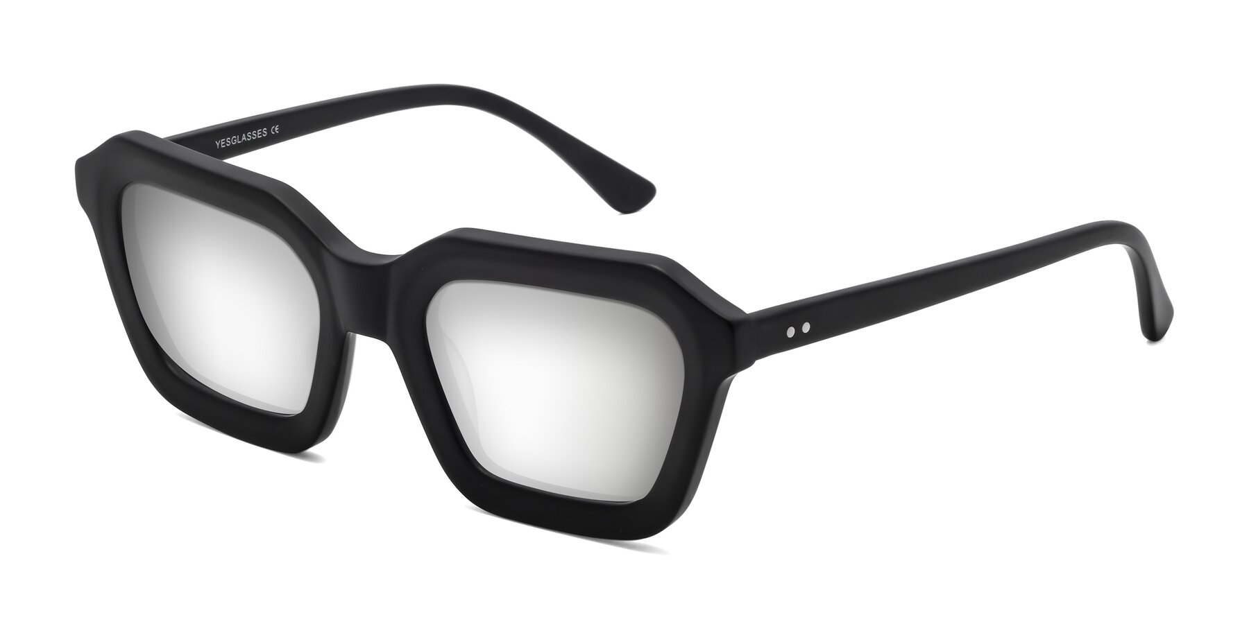 Angle of George in Matte Black with Silver Mirrored Lenses