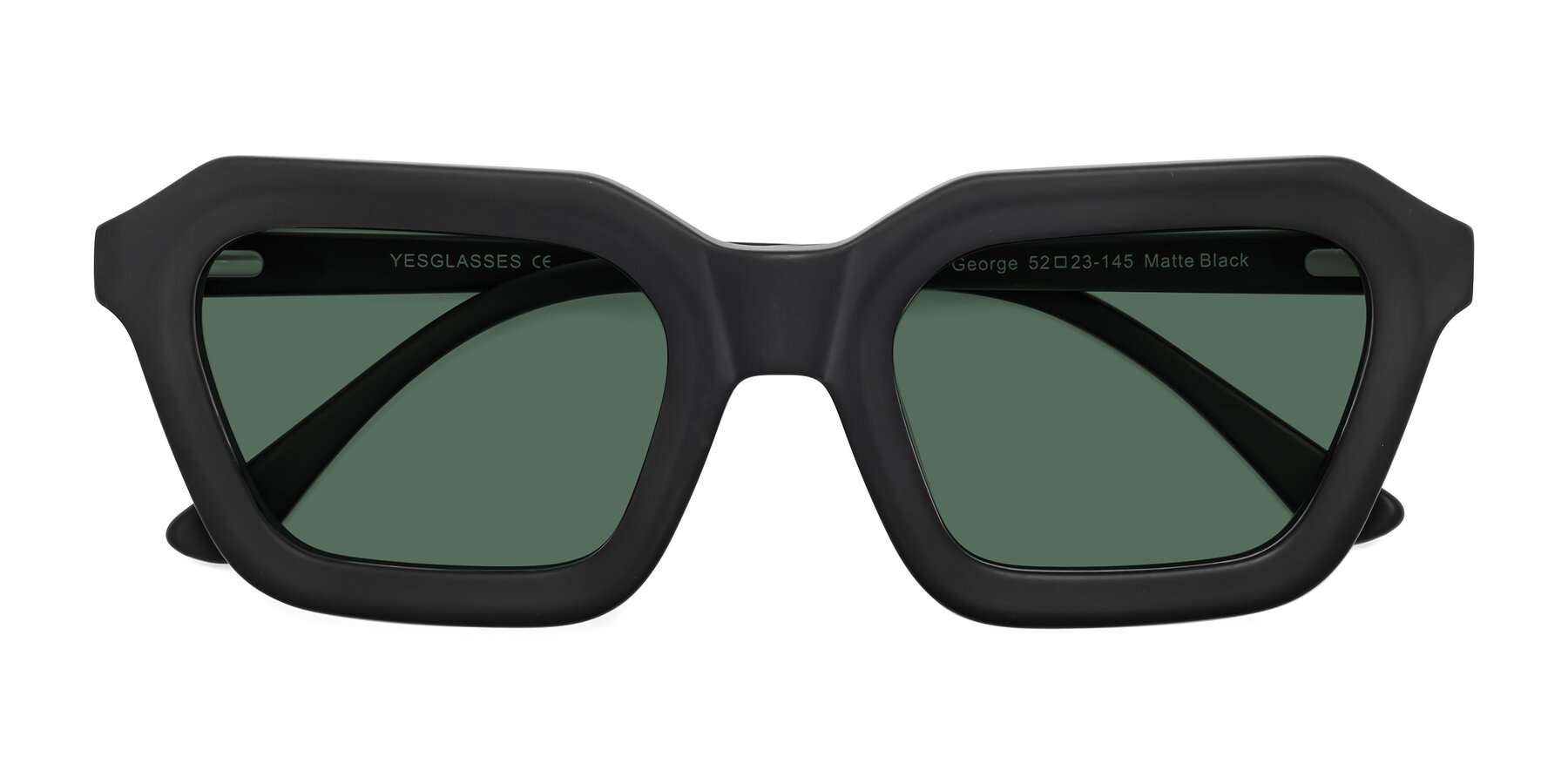 Folded Front of George in Matte Black with Green Polarized Lenses