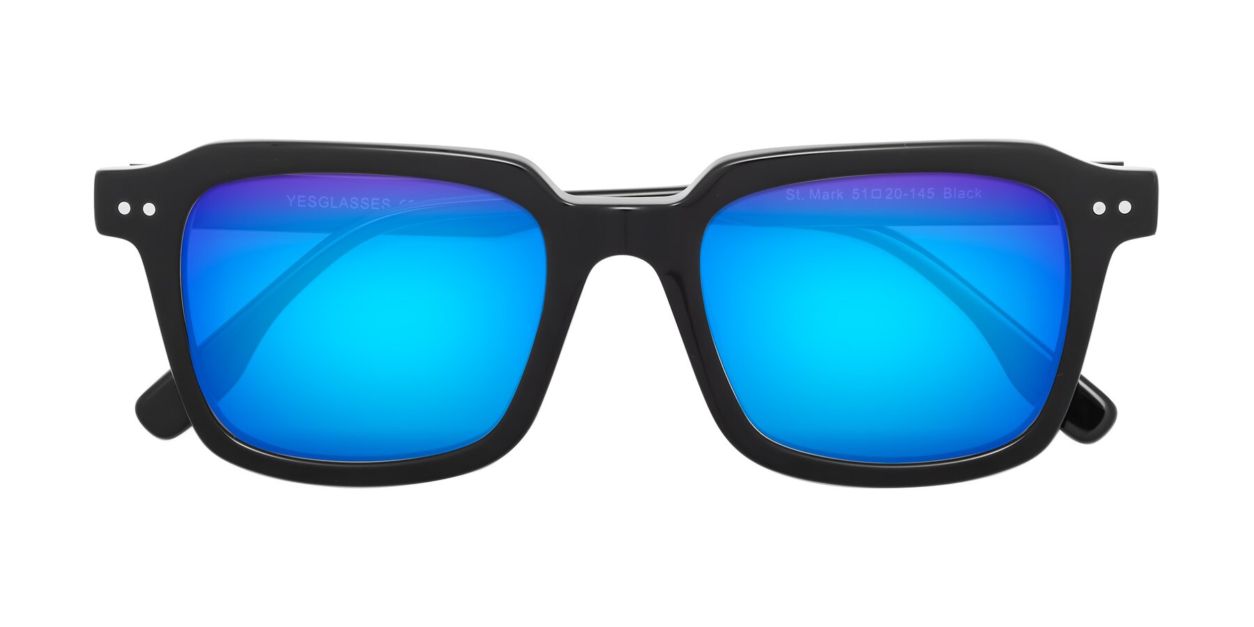 Folded Front of St. Mark in Black with Blue Mirrored Lenses