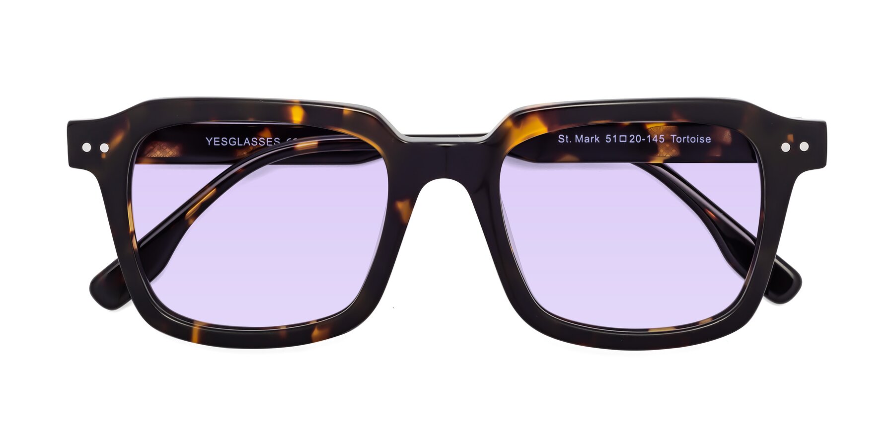 Folded Front of St. Mark in Tortoise with Light Purple Tinted Lenses