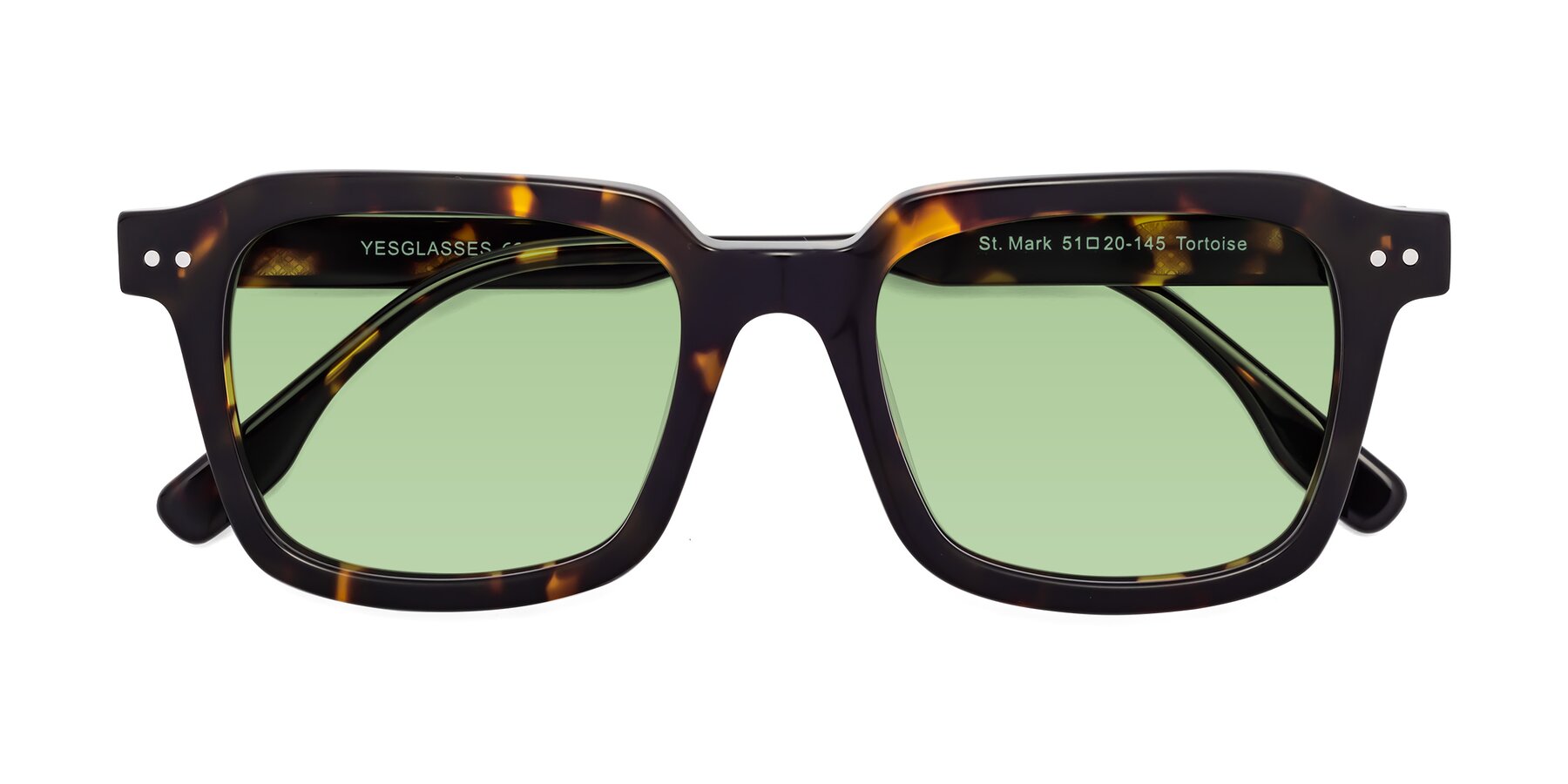 Folded Front of St. Mark in Tortoise with Medium Green Tinted Lenses