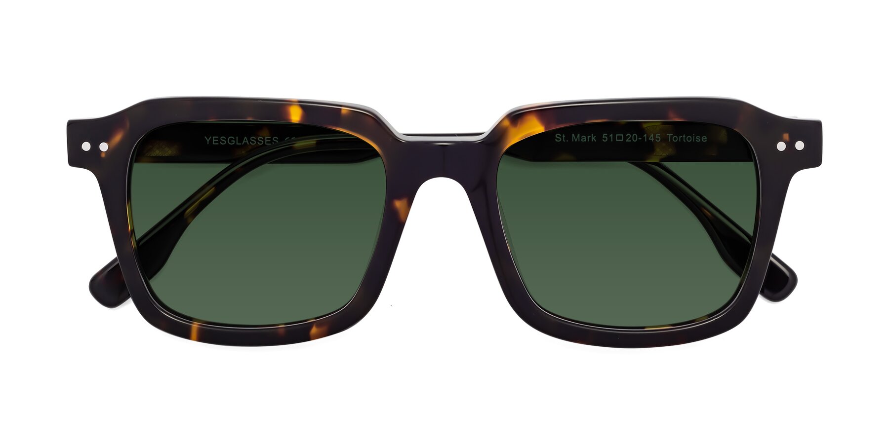 Folded Front of St. Mark in Tortoise with Green Tinted Lenses