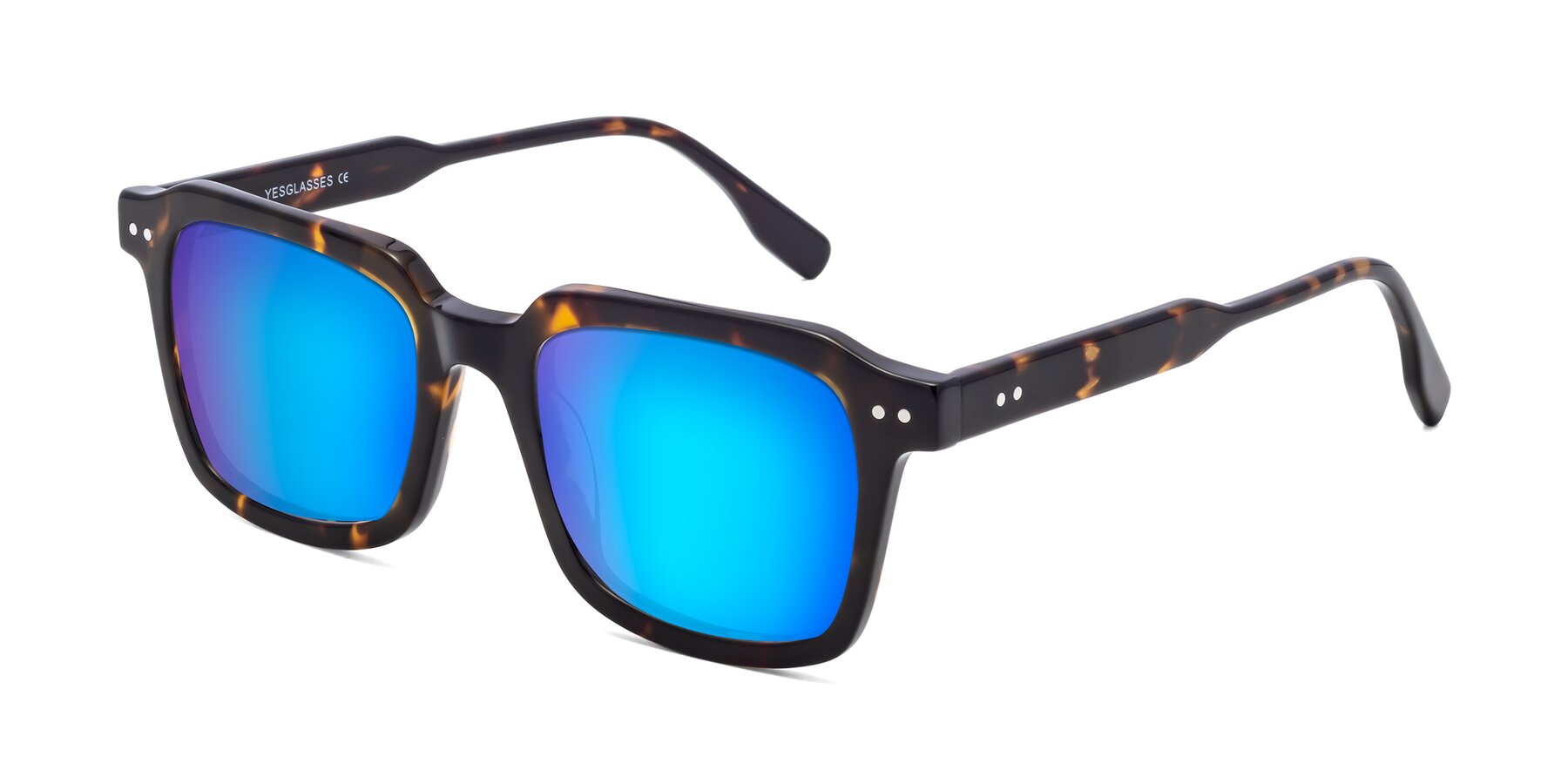 Angle of St. Mark in Tortoise with Blue Mirrored Lenses