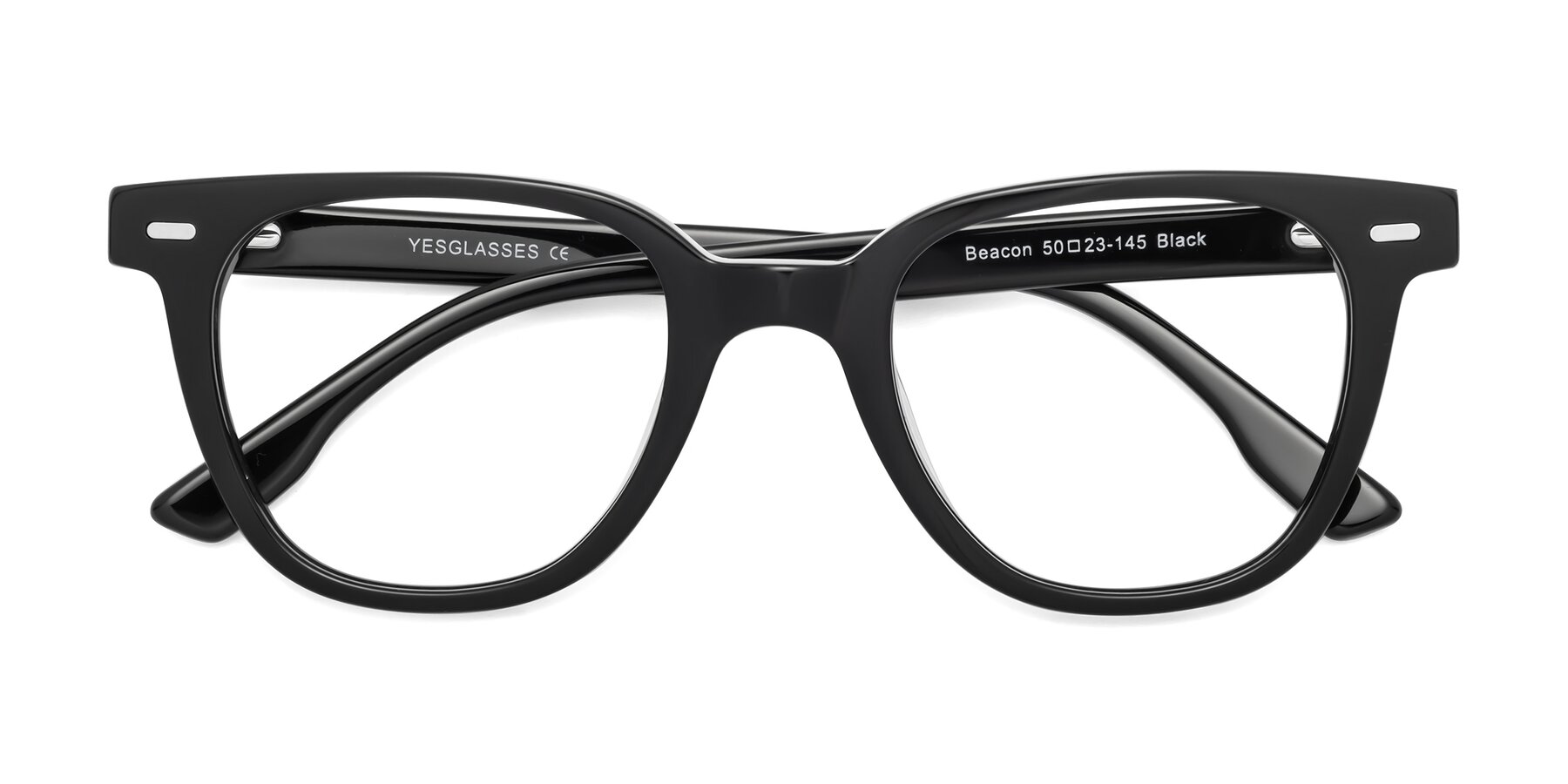 Folded Front of Beacon in Black with Clear Eyeglass Lenses