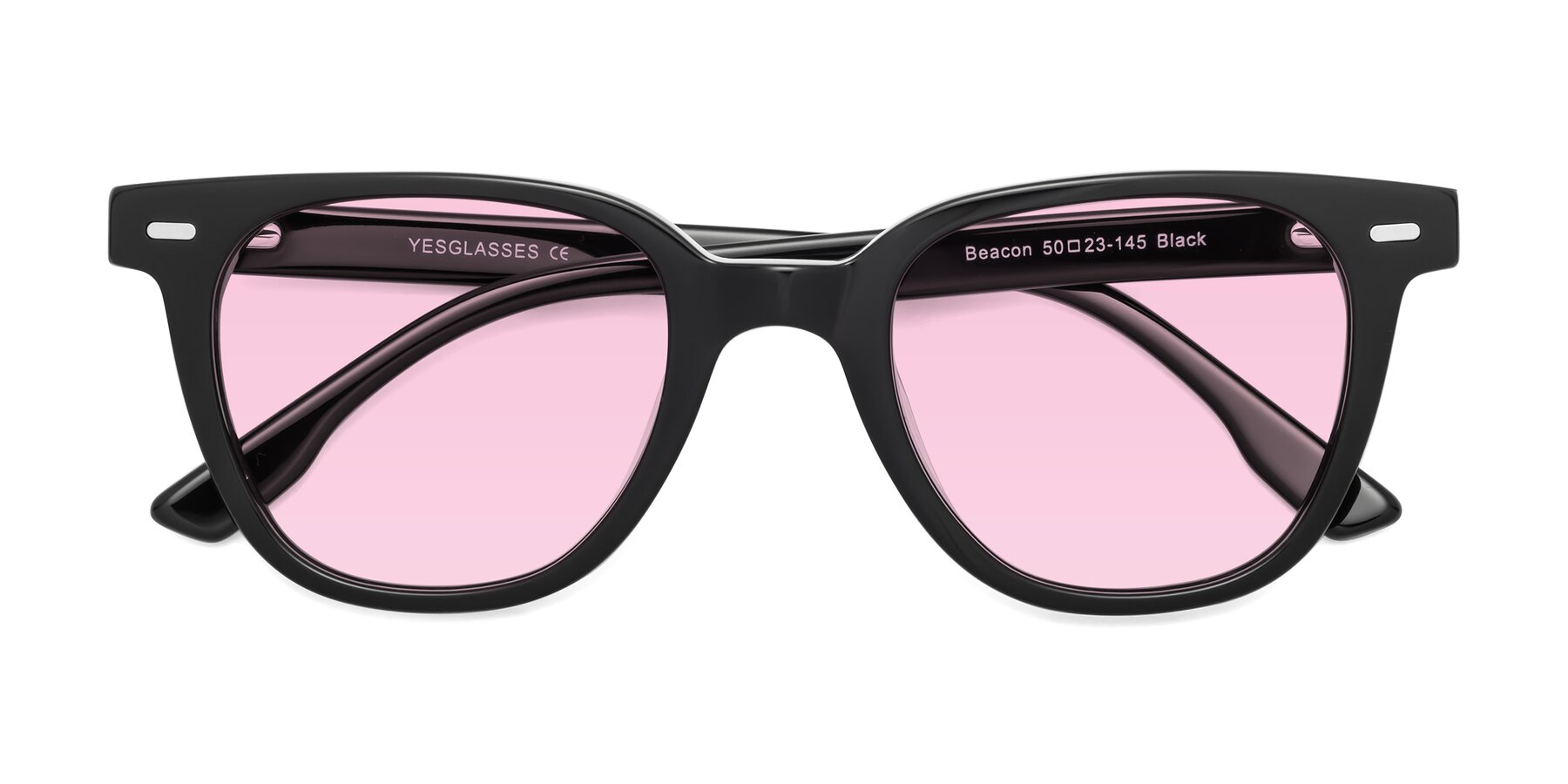 Folded Front of Beacon in Black with Light Pink Tinted Lenses