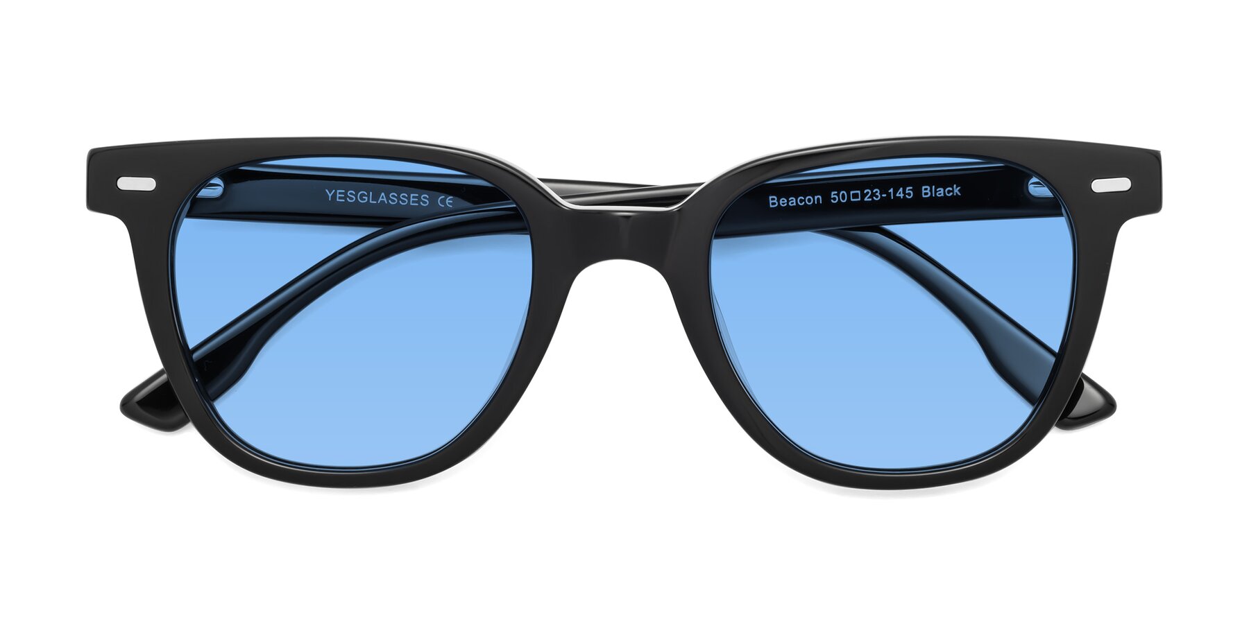 Folded Front of Beacon in Black with Medium Blue Tinted Lenses