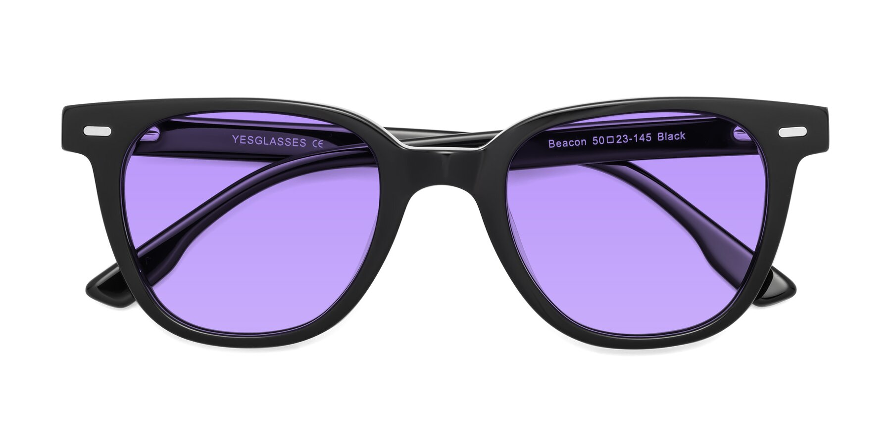 Folded Front of Beacon in Black with Medium Purple Tinted Lenses