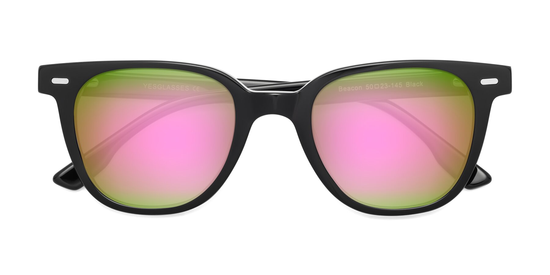 Folded Front of Beacon in Black with Pink Mirrored Lenses