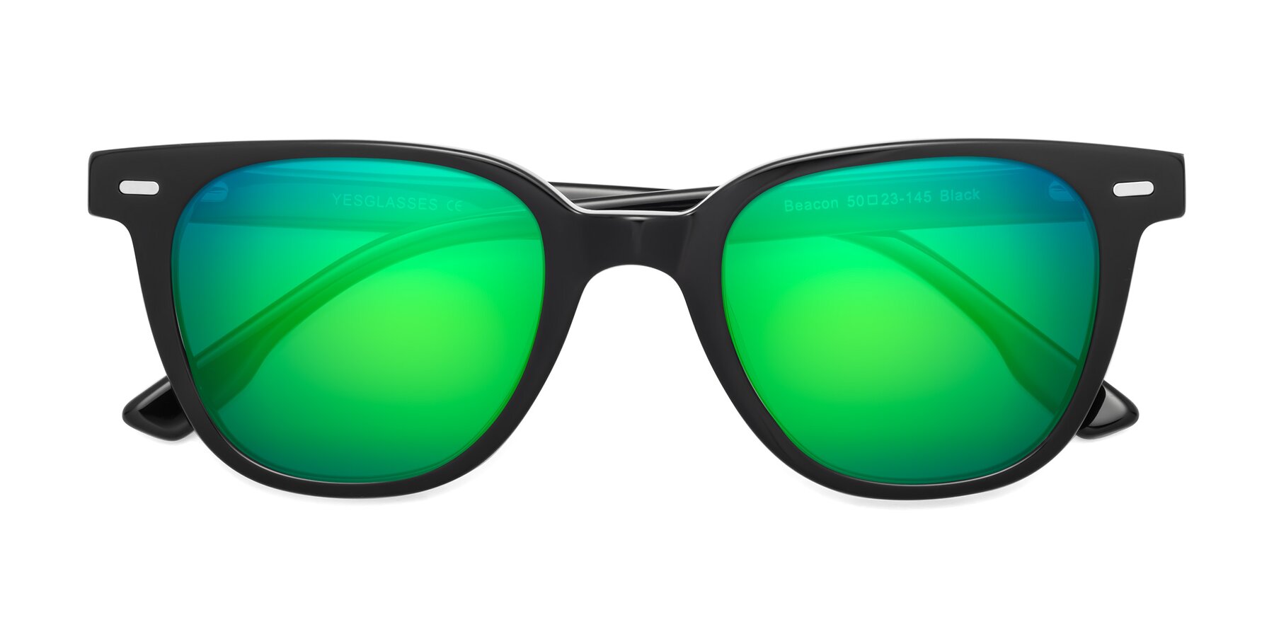 Folded Front of Beacon in Black with Green Mirrored Lenses