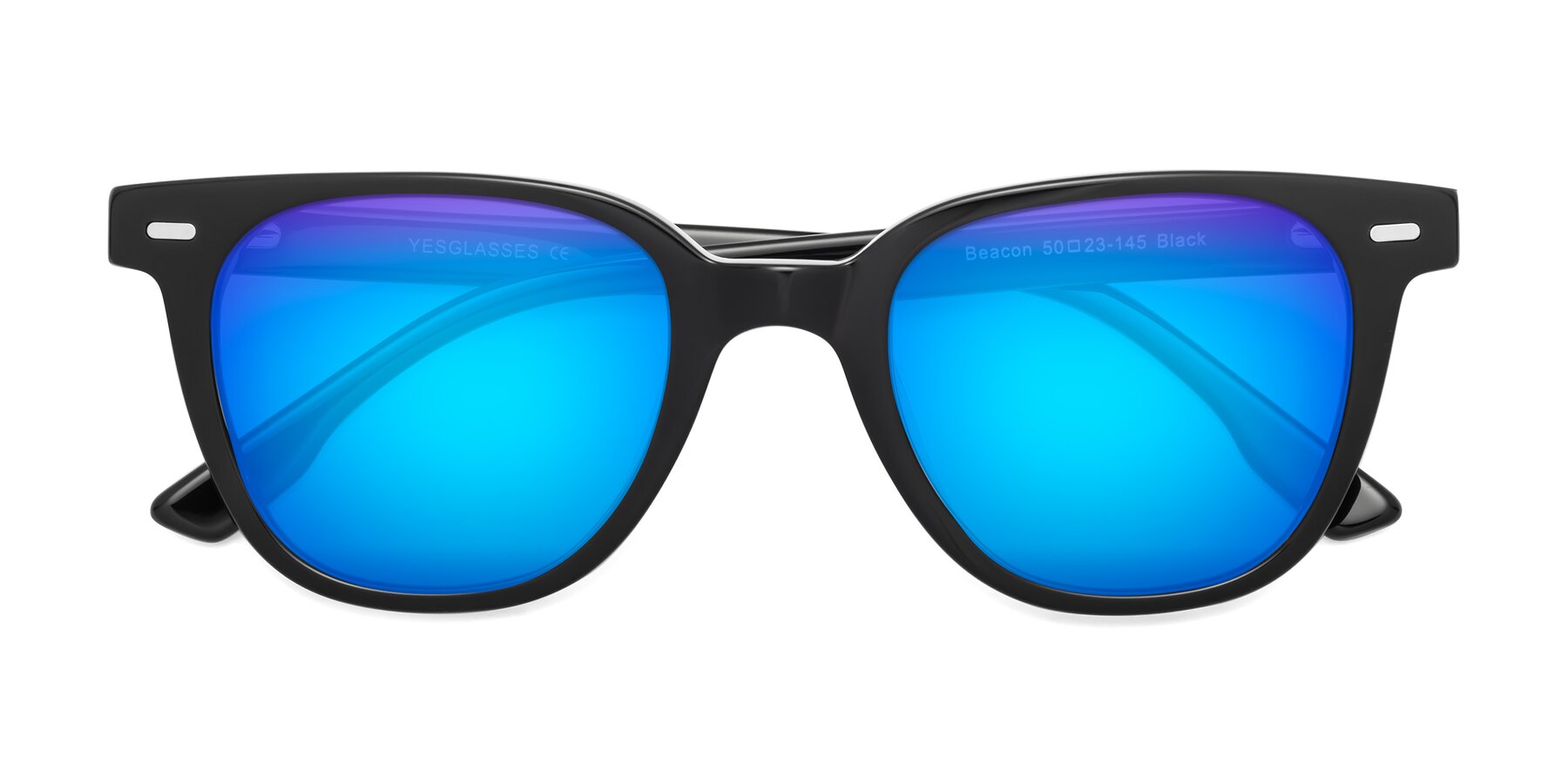 Folded Front of Beacon in Black with Blue Mirrored Lenses