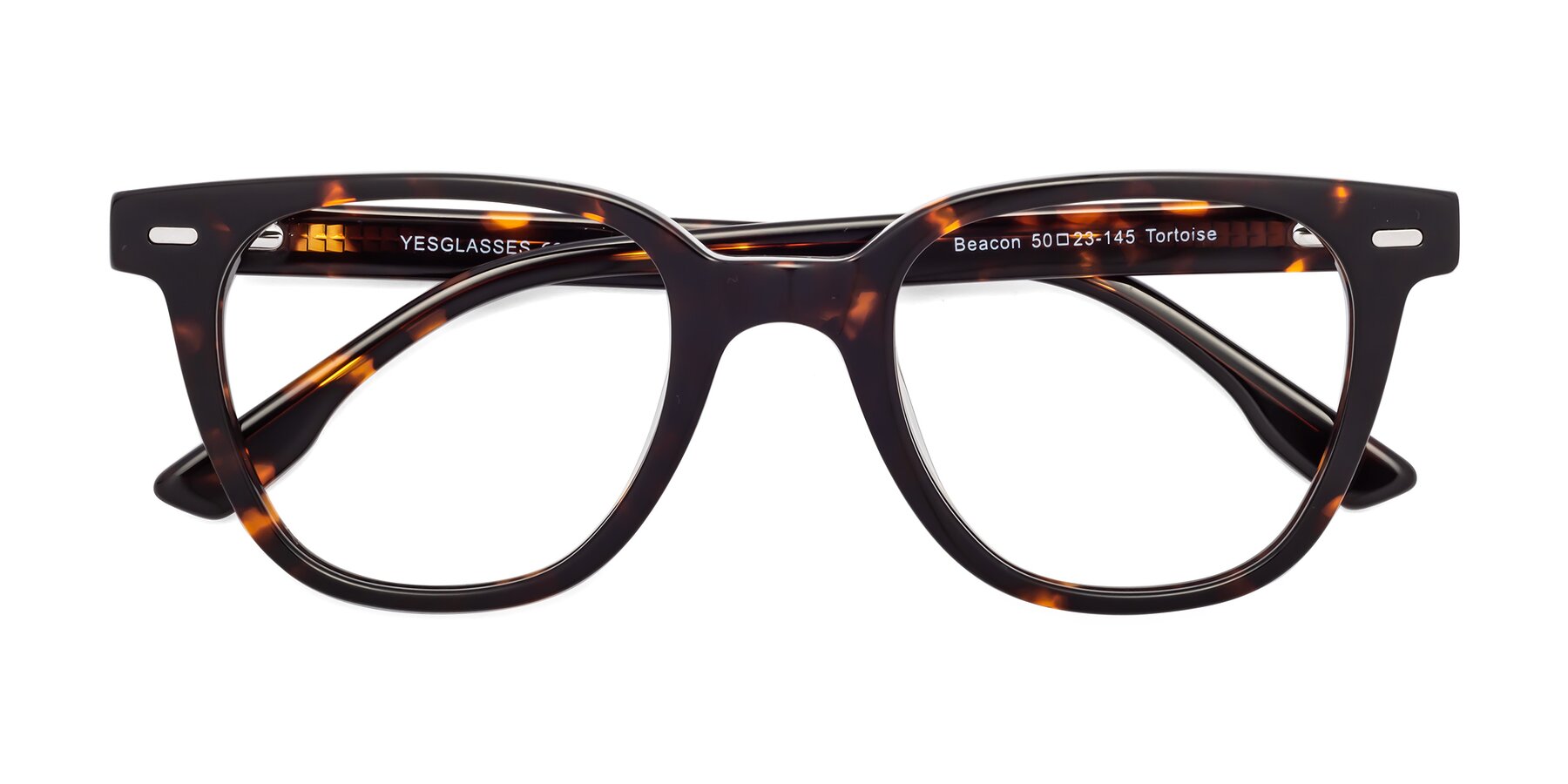 Folded Front of Beacon in Tortoise with Clear Reading Eyeglass Lenses