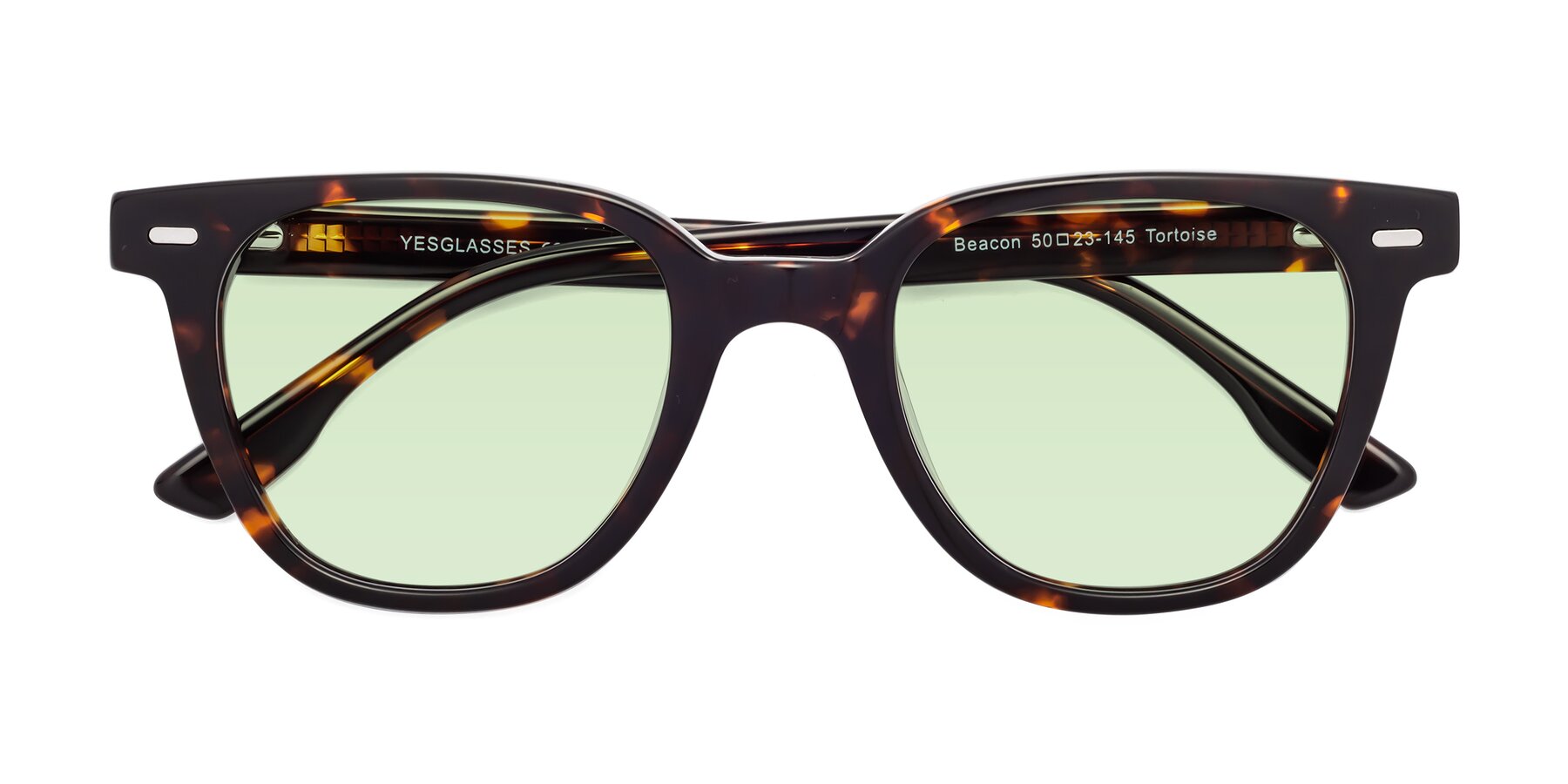 Folded Front of Beacon in Tortoise with Light Green Tinted Lenses