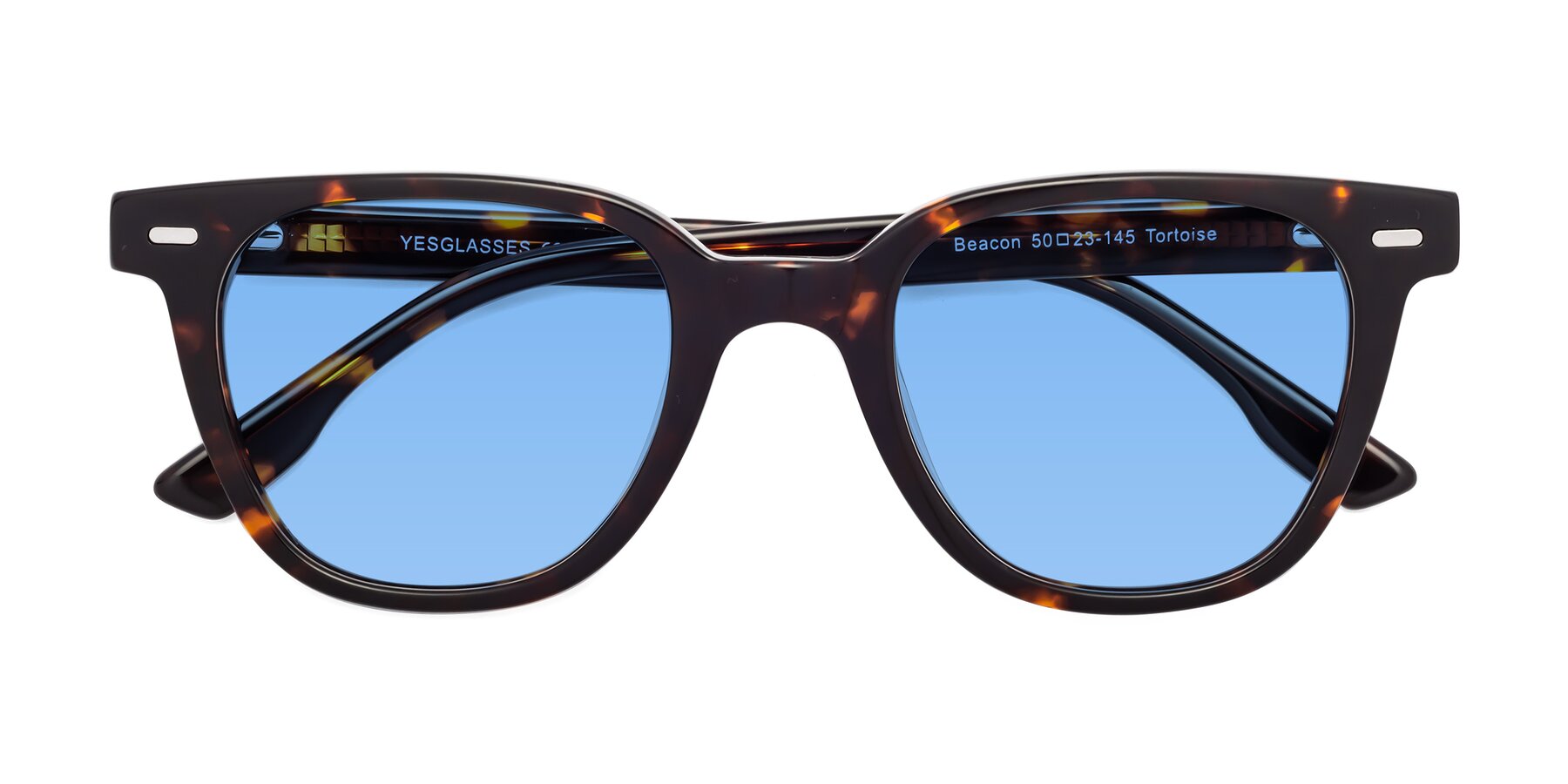Folded Front of Beacon in Tortoise with Medium Blue Tinted Lenses
