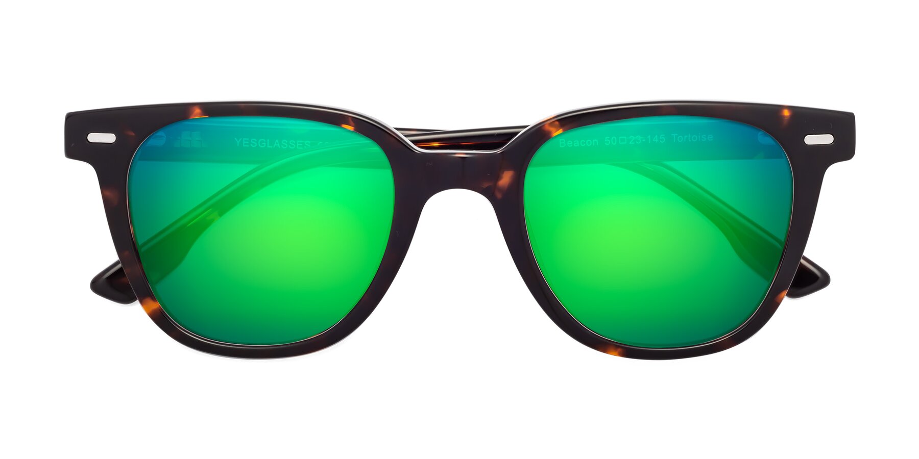 Folded Front of Beacon in Tortoise with Green Mirrored Lenses