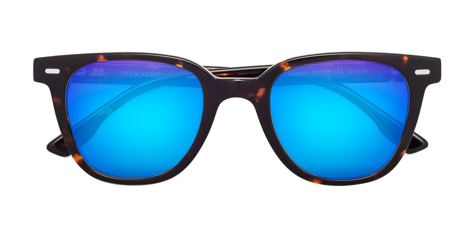 Folded Front of Beacon in Tortoise with Blue Mirrored Lenses