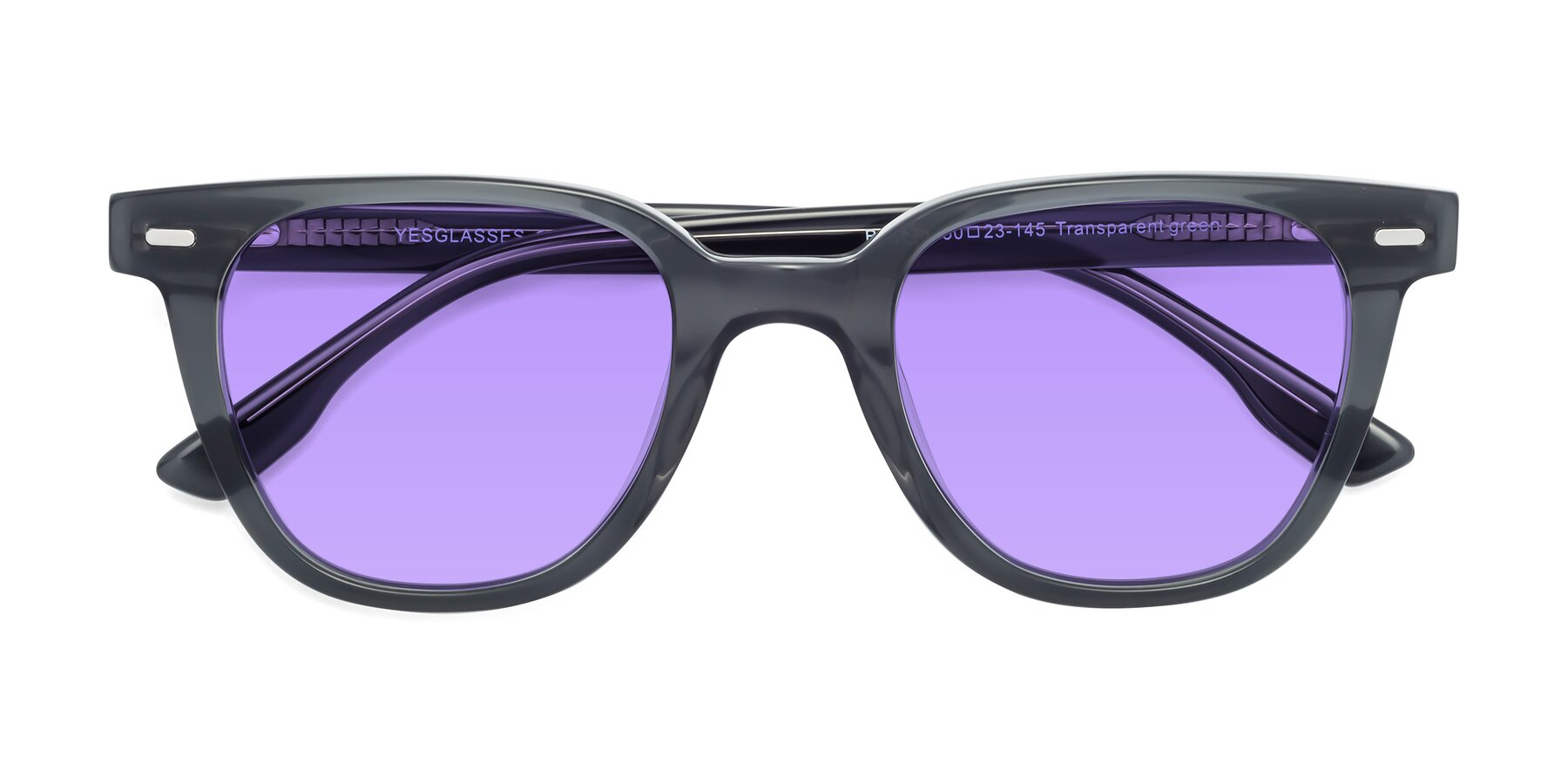 Folded Front of Beacon in Transparent Green with Medium Purple Tinted Lenses