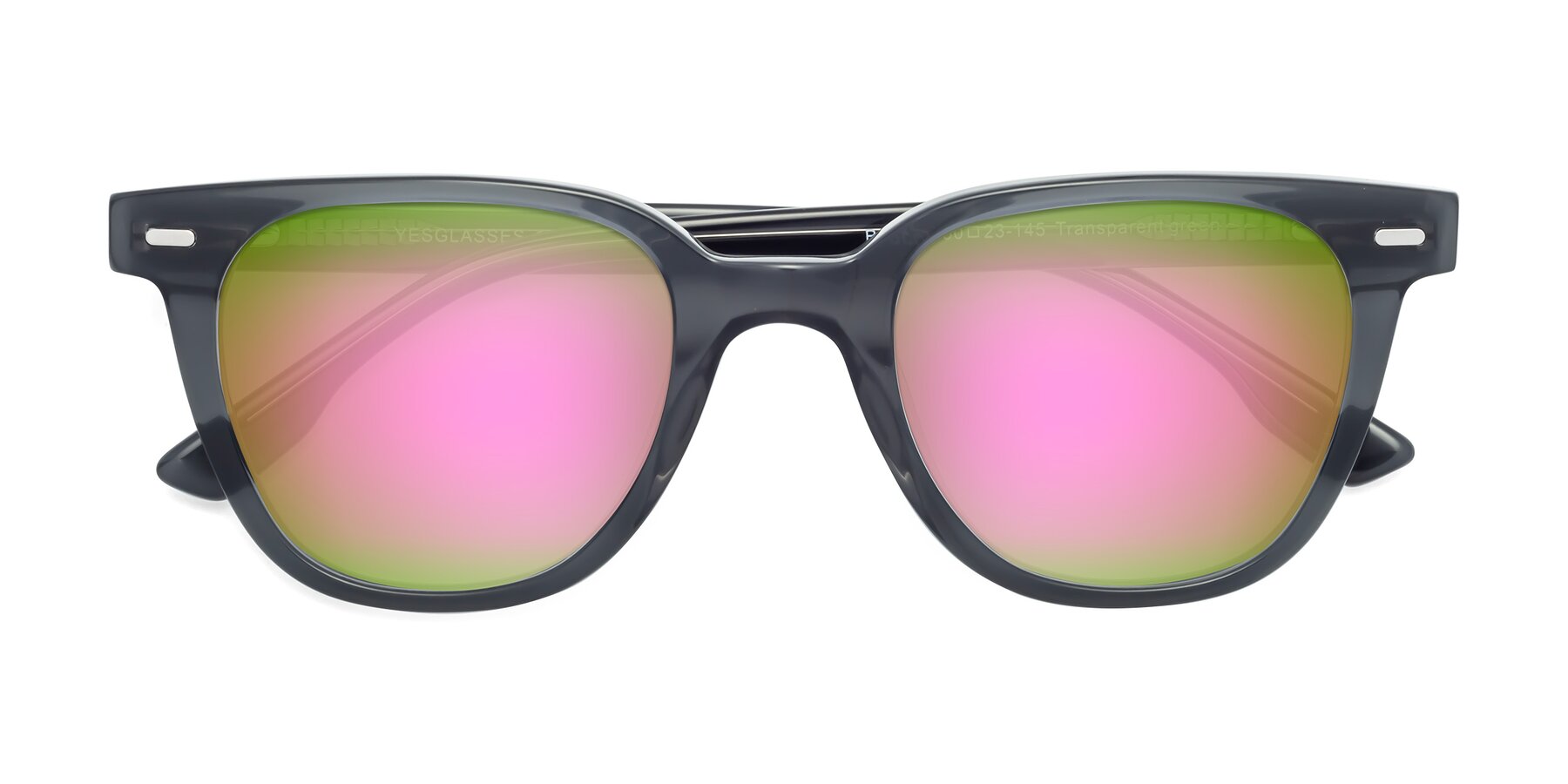 Folded Front of Beacon in Transparent Green with Pink Mirrored Lenses