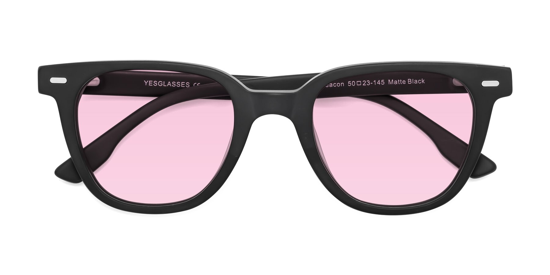 Folded Front of Beacon in Matte Black with Light Pink Tinted Lenses