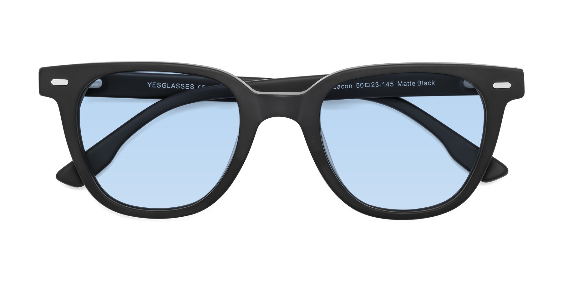 Folded Front of Beacon in Matte Black with Light Blue Tinted Lenses